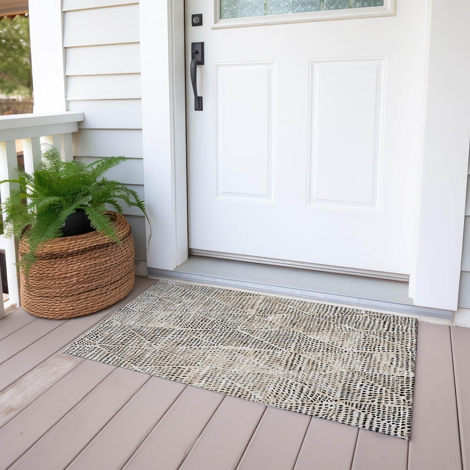 Beige Diamond Pattern Machine Washable Rectangular Rug