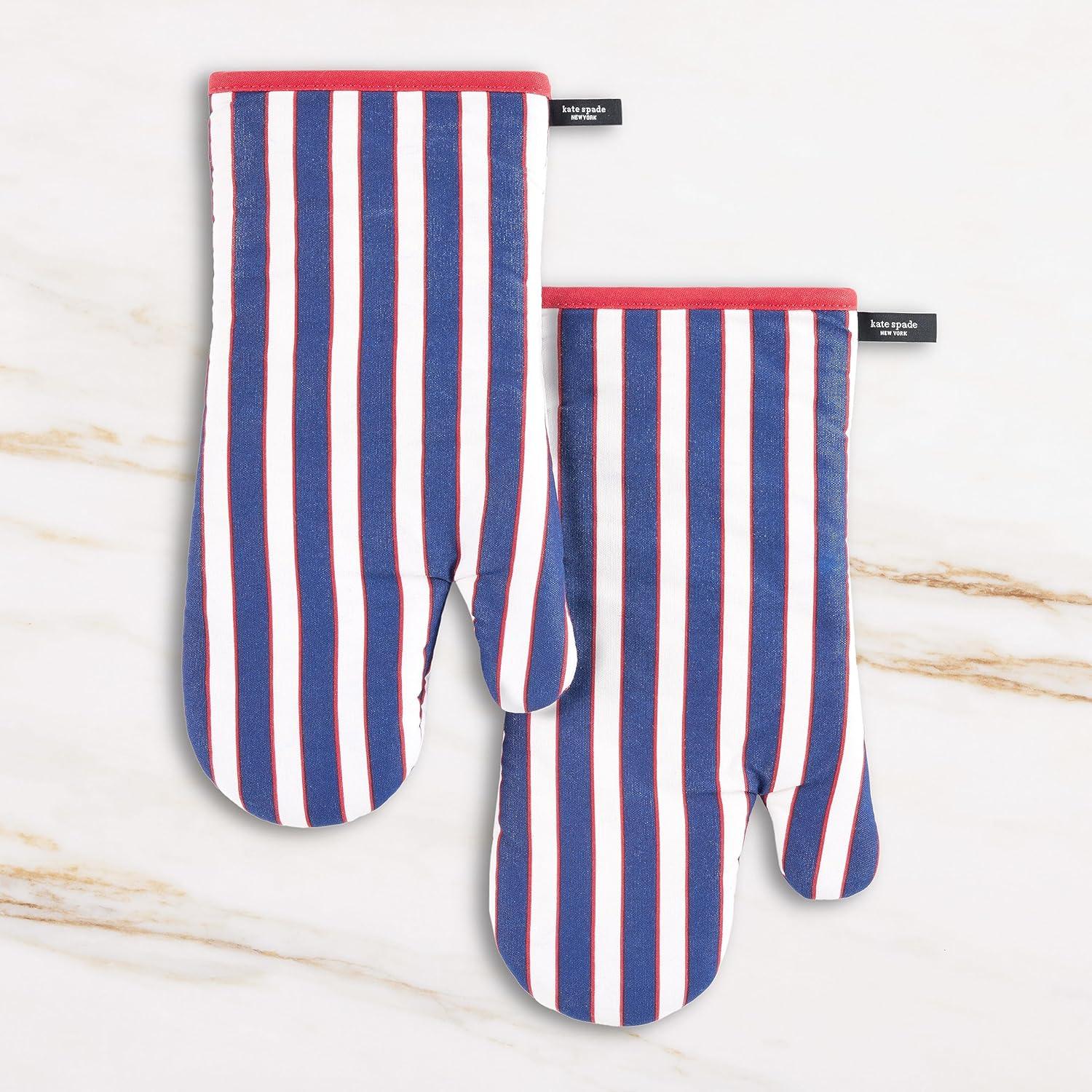 Kate Spade New York Stripe Oven Mitt, Heat Resistant, 100% Cotton (Set of 2)