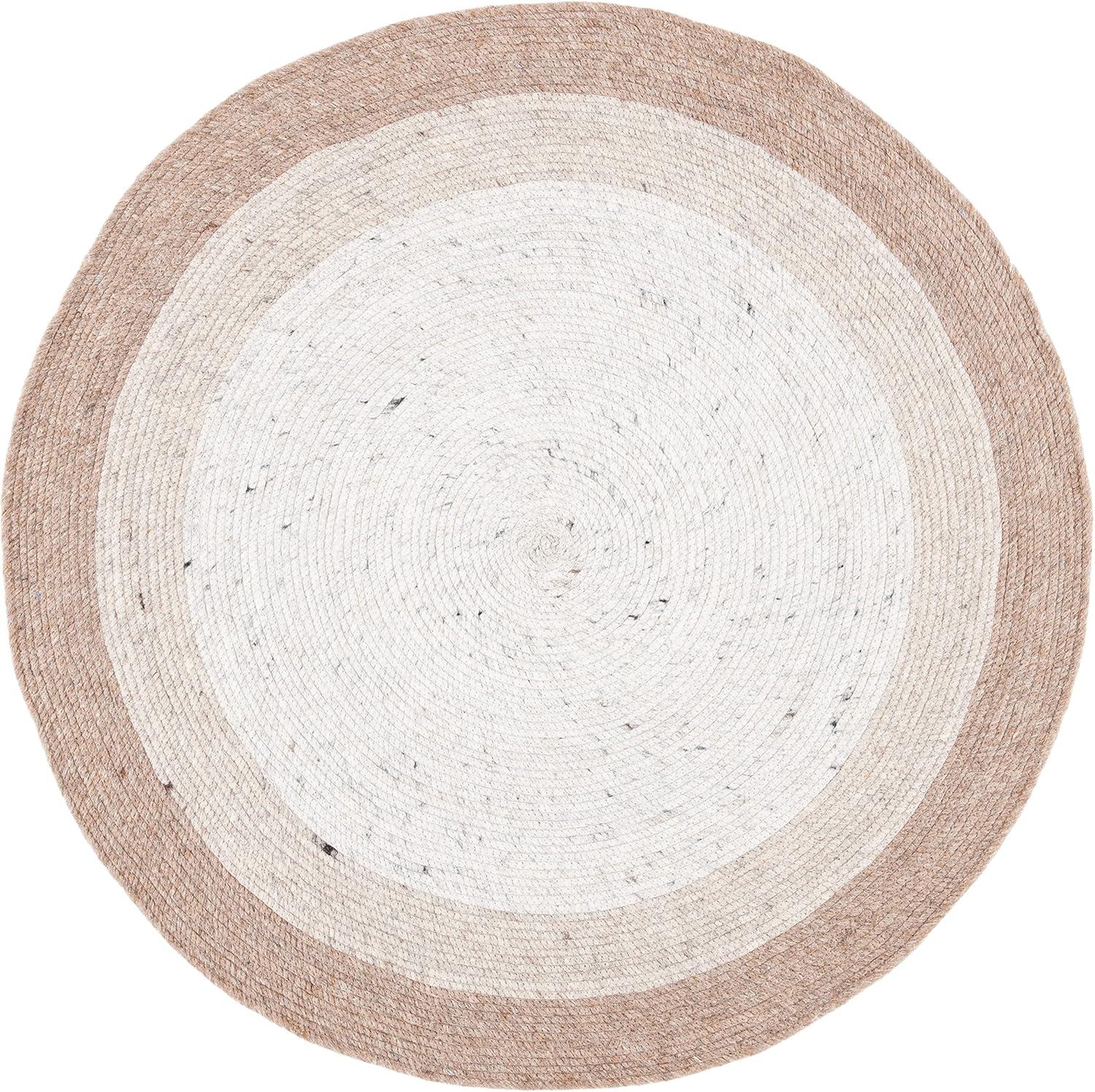 Handmade Ivory Wool Braided Round Rug - 4' Diameter