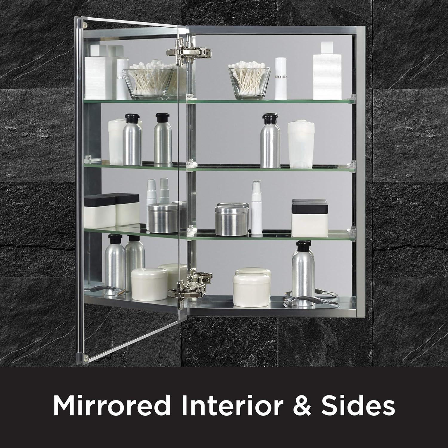 15" Aluminum Single Door Medicine Cabinet - Zenna Home: Beveled Mirror, Bath Storage, 3 Shelves