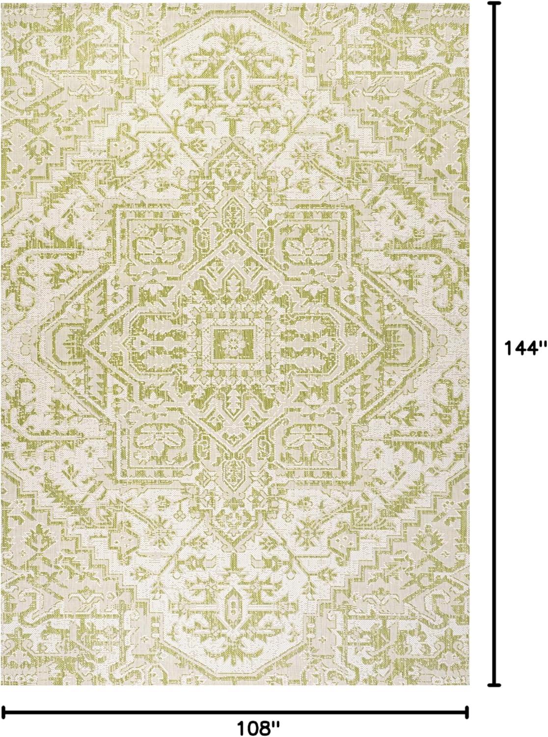 9' x 12' Estrella Bohemian Styled Medallion Textured Weave Indoor/Outdoor Area Rug, Cream/Green - JONATHAN Y