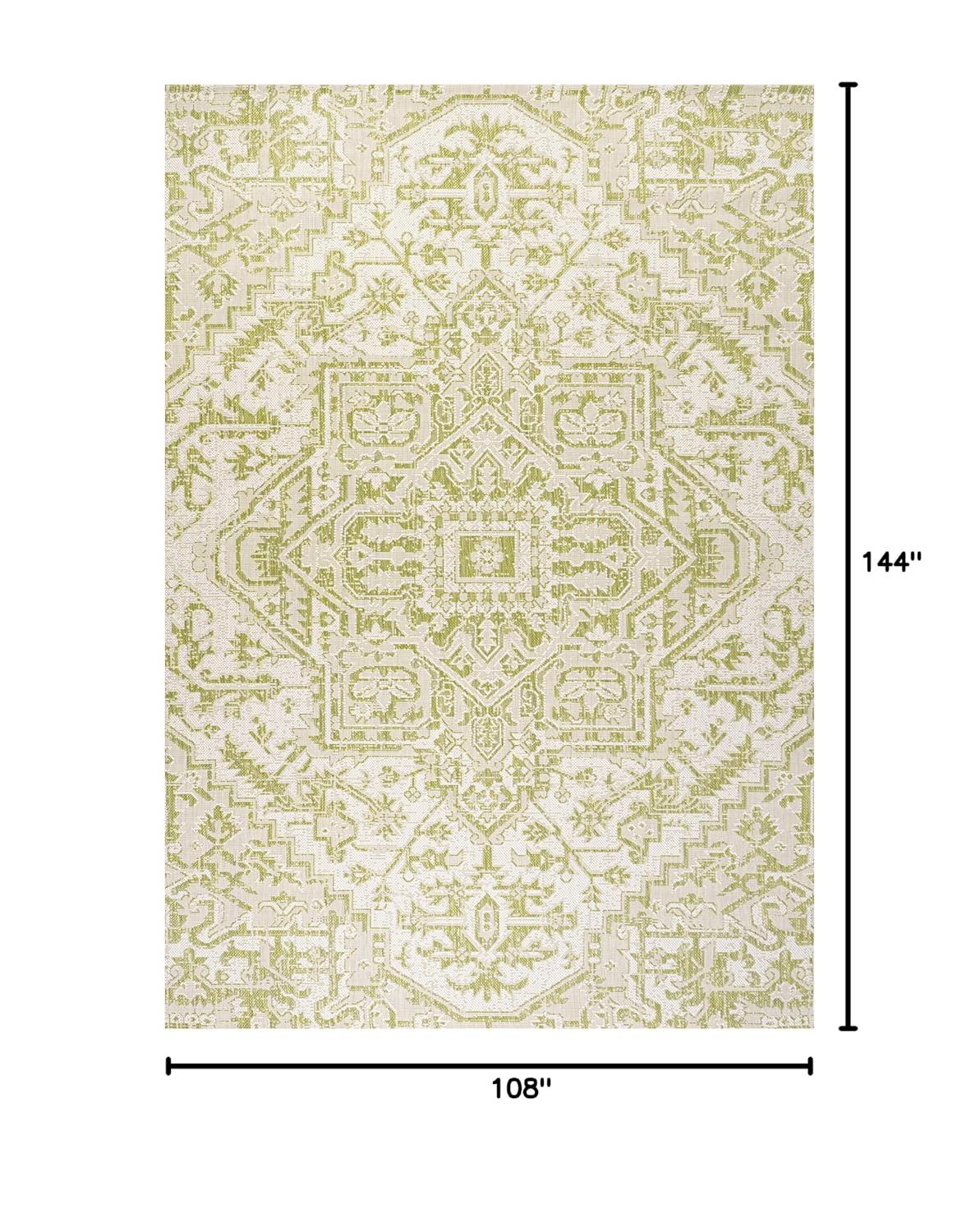 9' x 12' Estrella Bohemian Styled Medallion Textured Weave Indoor/Outdoor Area Rug, Cream/Green - JONATHAN Y