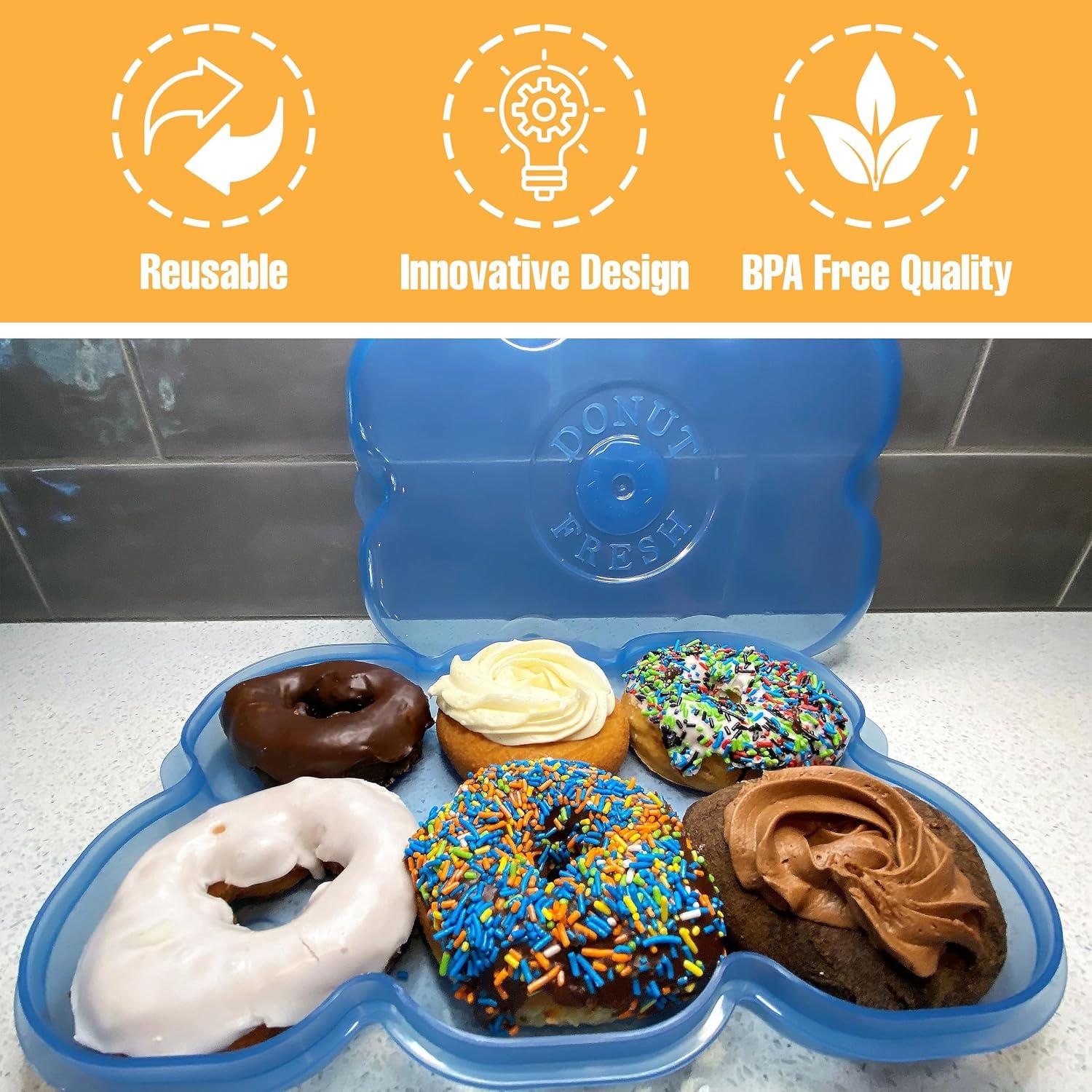 Donut Fresh Donut Storage Containers with Lids, Airtight, Reusable, Holds 6, Freezer and Microwave Safe