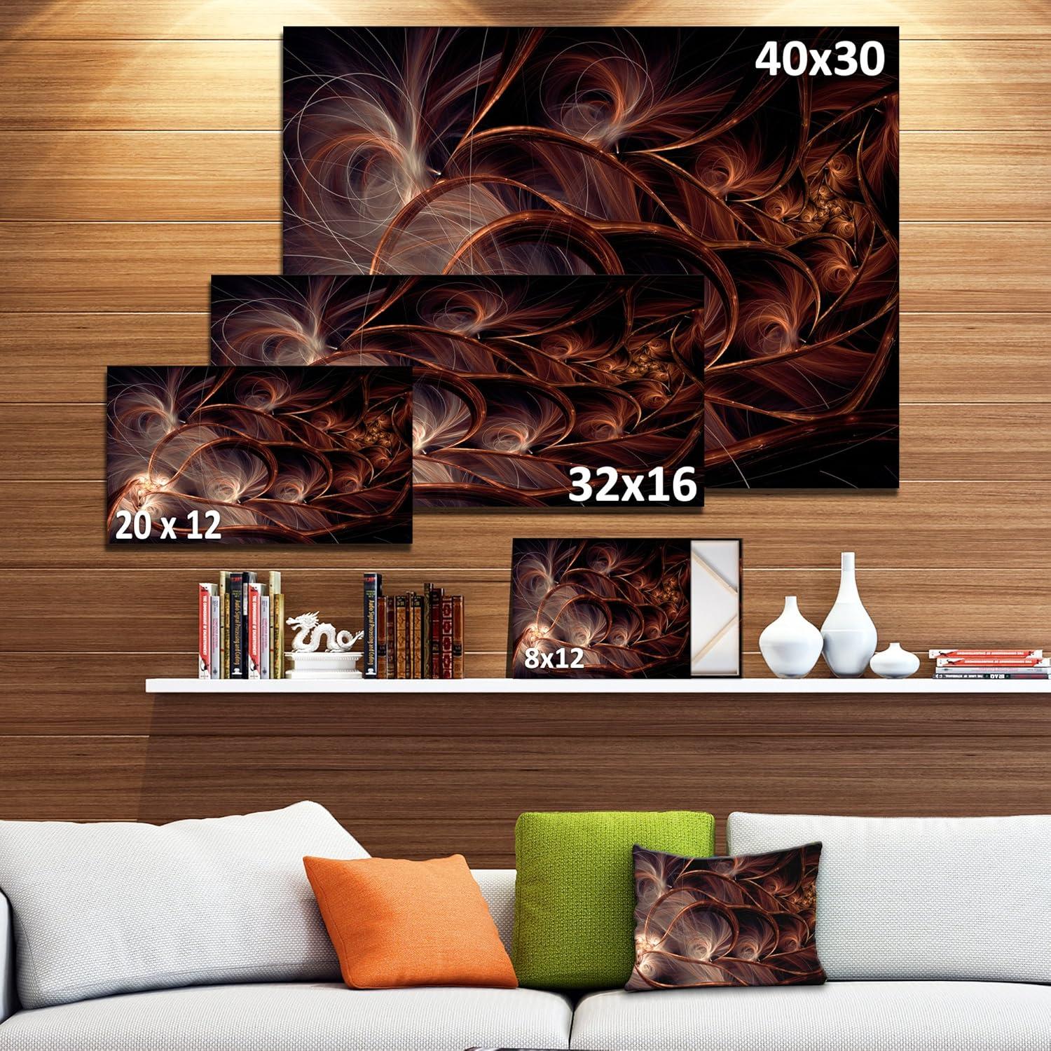 Design Art Glittering Brown Fractal Flower on Black Graphic Art on Wrapped Canvas