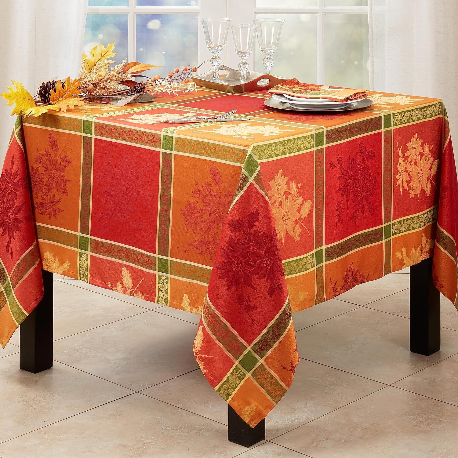 Elegant Orange Jacquard Fall Leaves Square Tablecloth