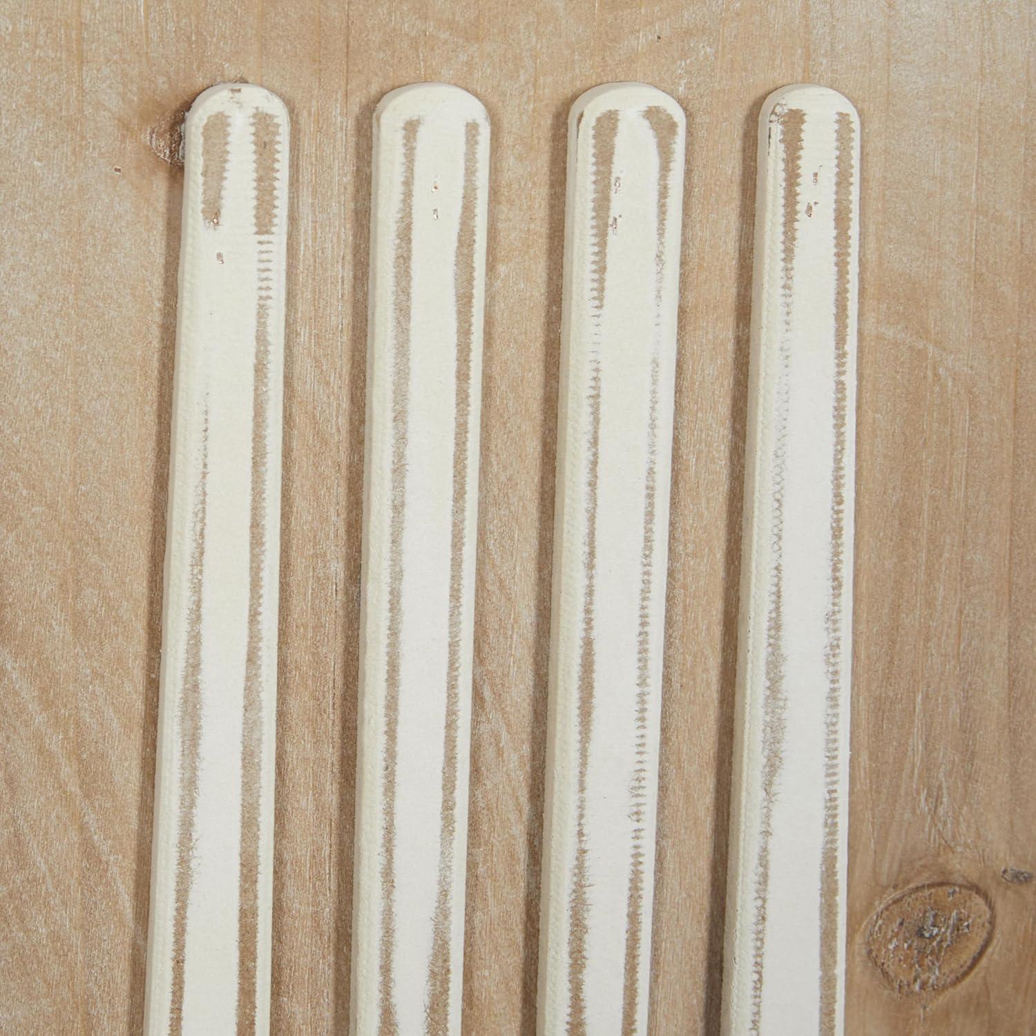 DecMode Brown Wooden Utensils Wall Decor with Carved White Floral Designs (2 Count)