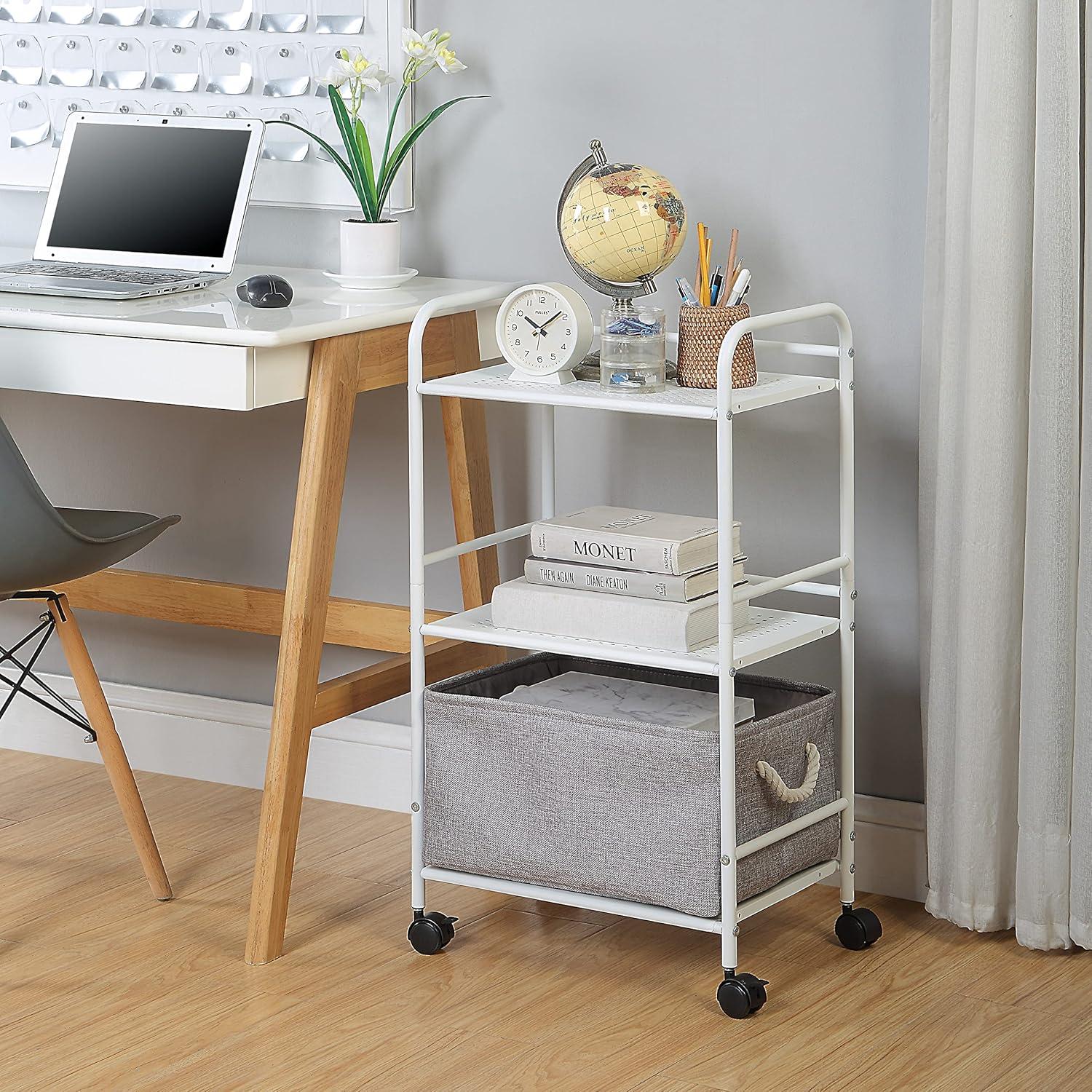 SunnyPoint Minimalist Style 3 Tier Utility Rolling Shelf Cart (WHT)