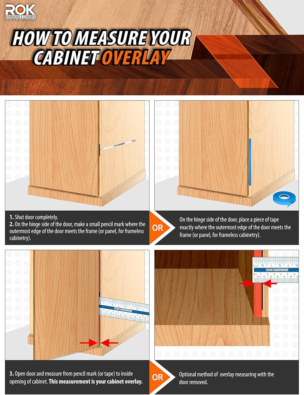 50 Pack Rok Hardware Grass TEC 864 108 Degree 1/2" Overlay Custom 3 Level Soft Close Screw On Compact Cabinet Hinge 04431A-15 3-Way Adjustment 45mm Screw Hole Pattern