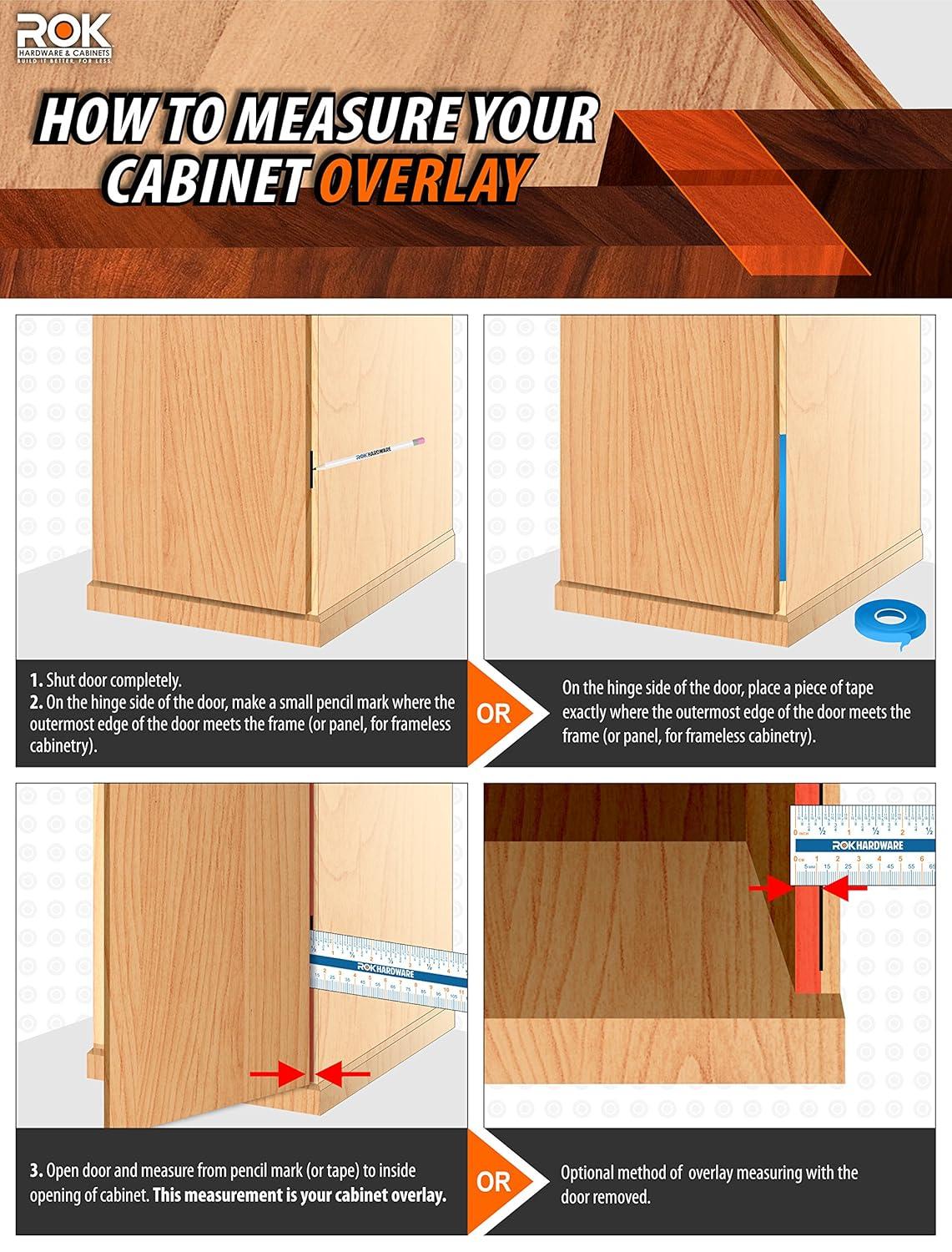 50 Pack Rok Hardware Grass TEC 864 108 Degree 1/2" Overlay Custom 3 Level Soft Close Screw On Compact Cabinet Hinge 04431A-15 3-Way Adjustment 45mm Screw Hole Pattern