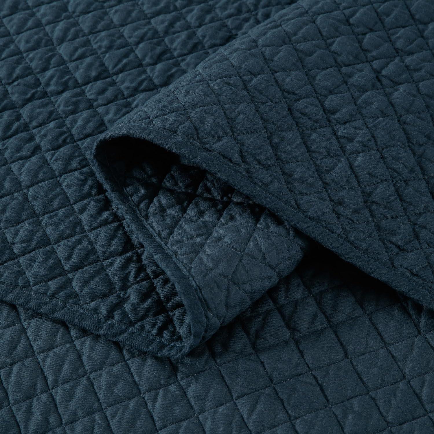 Chezmoi Collection Avon Diamond Geometric Solid Cotton Lightweight Quilt for All Seasons, 3-Piece Quilt Set, King, Dark Blue