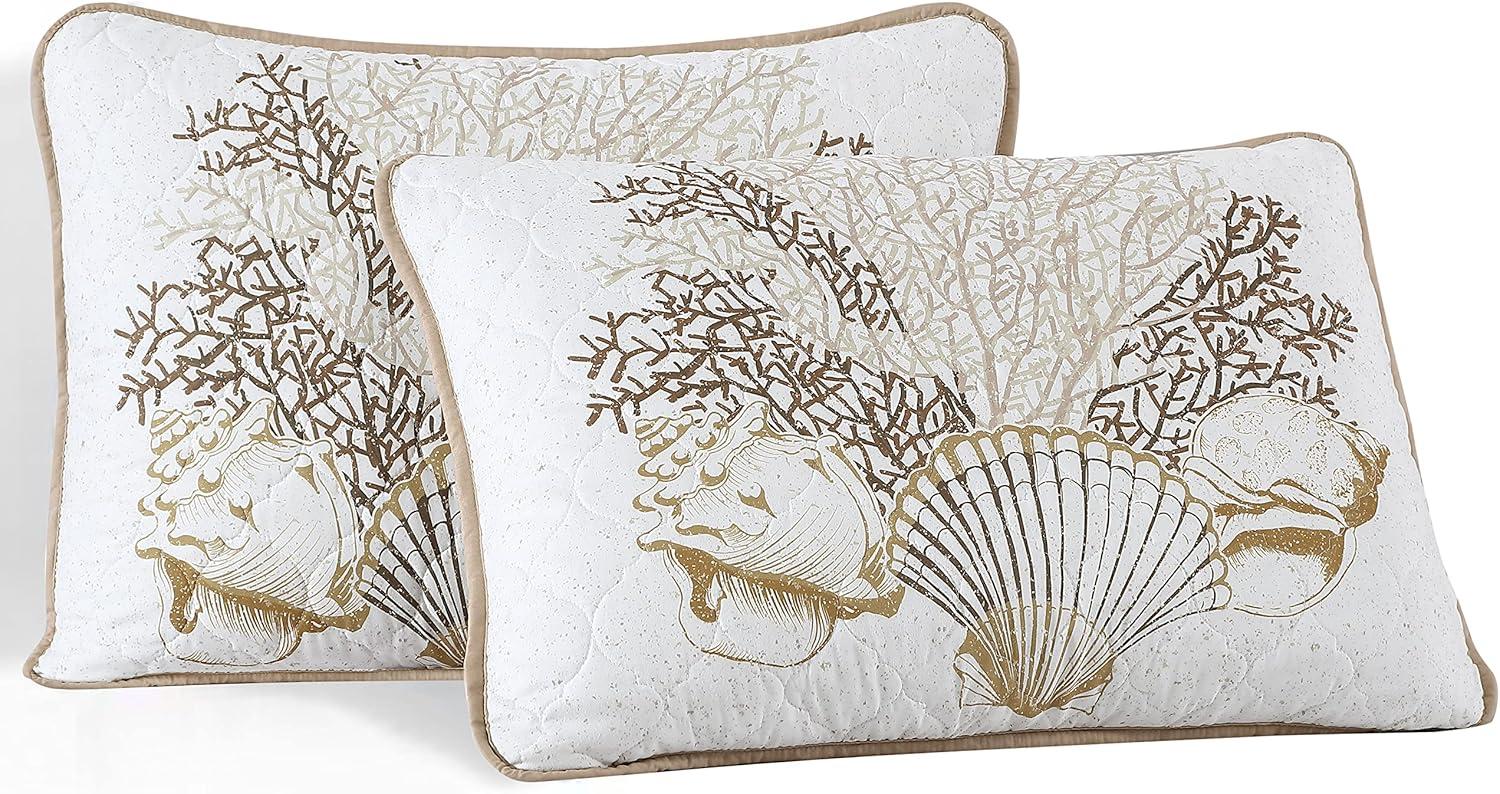 Caribbean Joe  Coastal 3PC Quilt Set Patterned Shell Navy - Full - Queen