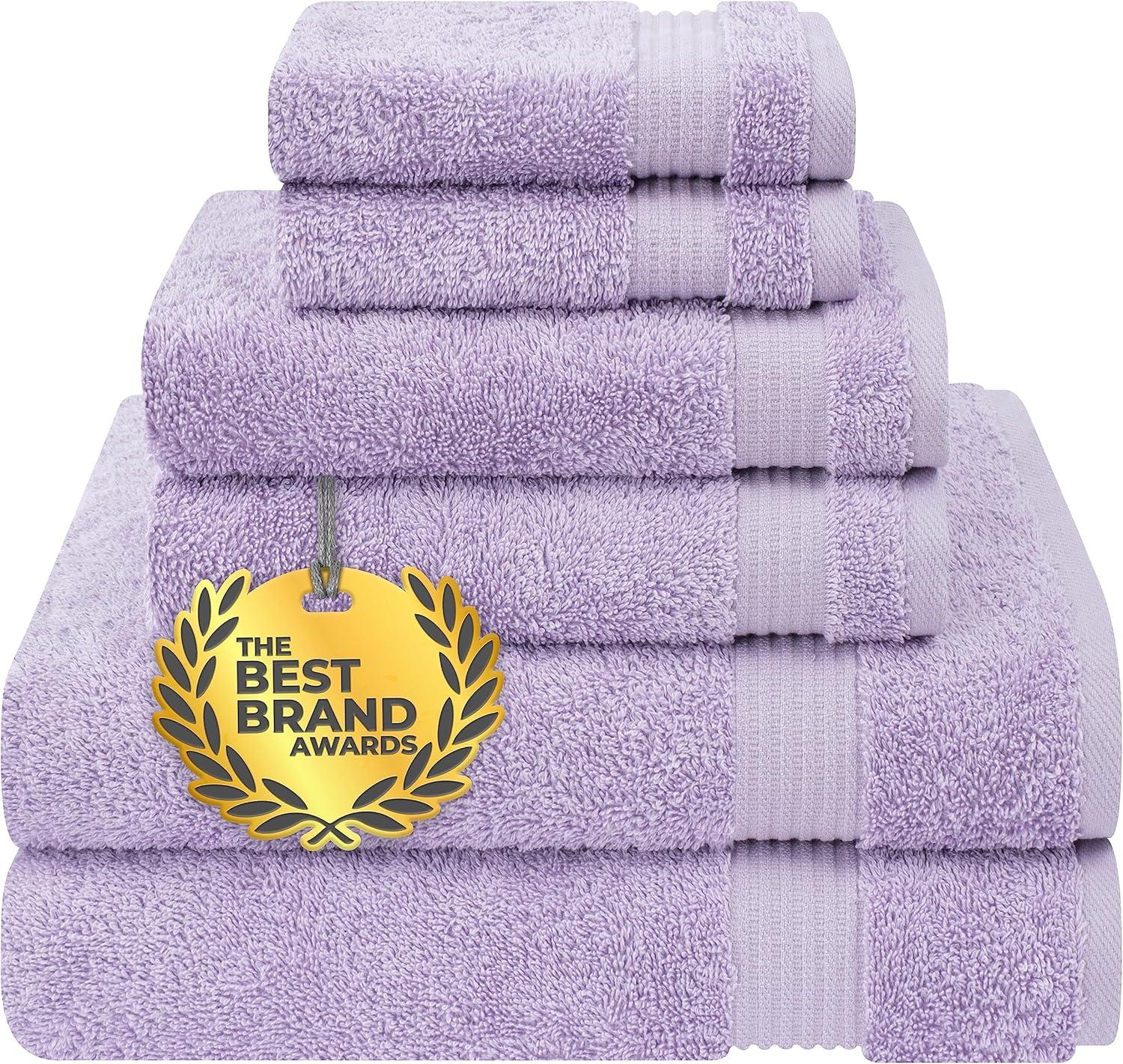 American Soft Linen 6 Piece Towel Set, 100% Cotton Bath Towels for Bathroom, Lilac