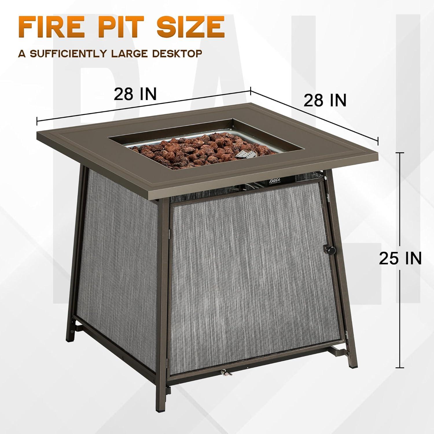 BALI OUTDOORS 28" Gas Fire Pit Table with Metal Lid and Lava Rocks, 50,000 BTU / Gray