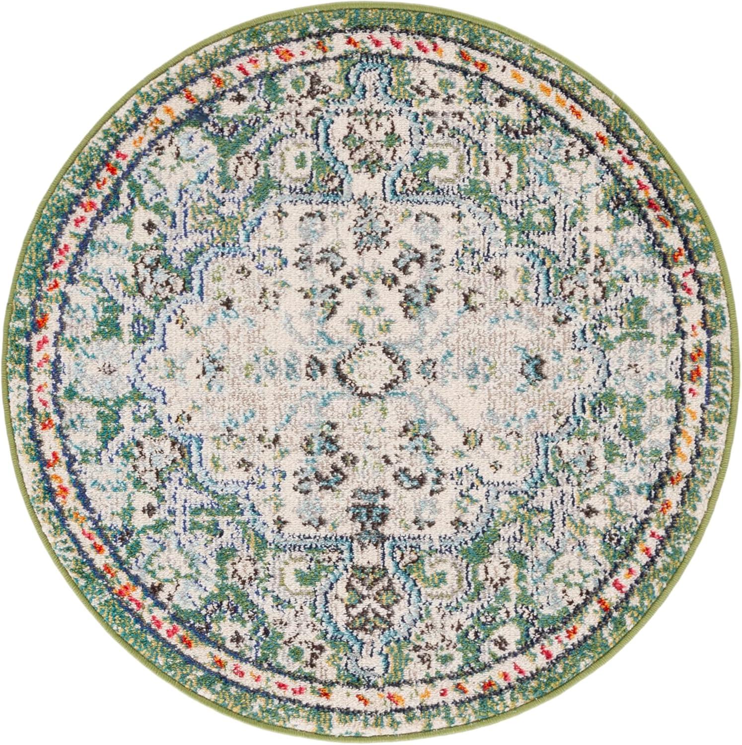 Madison MAD447 Power Loomed Indoor Area Rug - Green/Turquoise - 9' Round - Safavieh