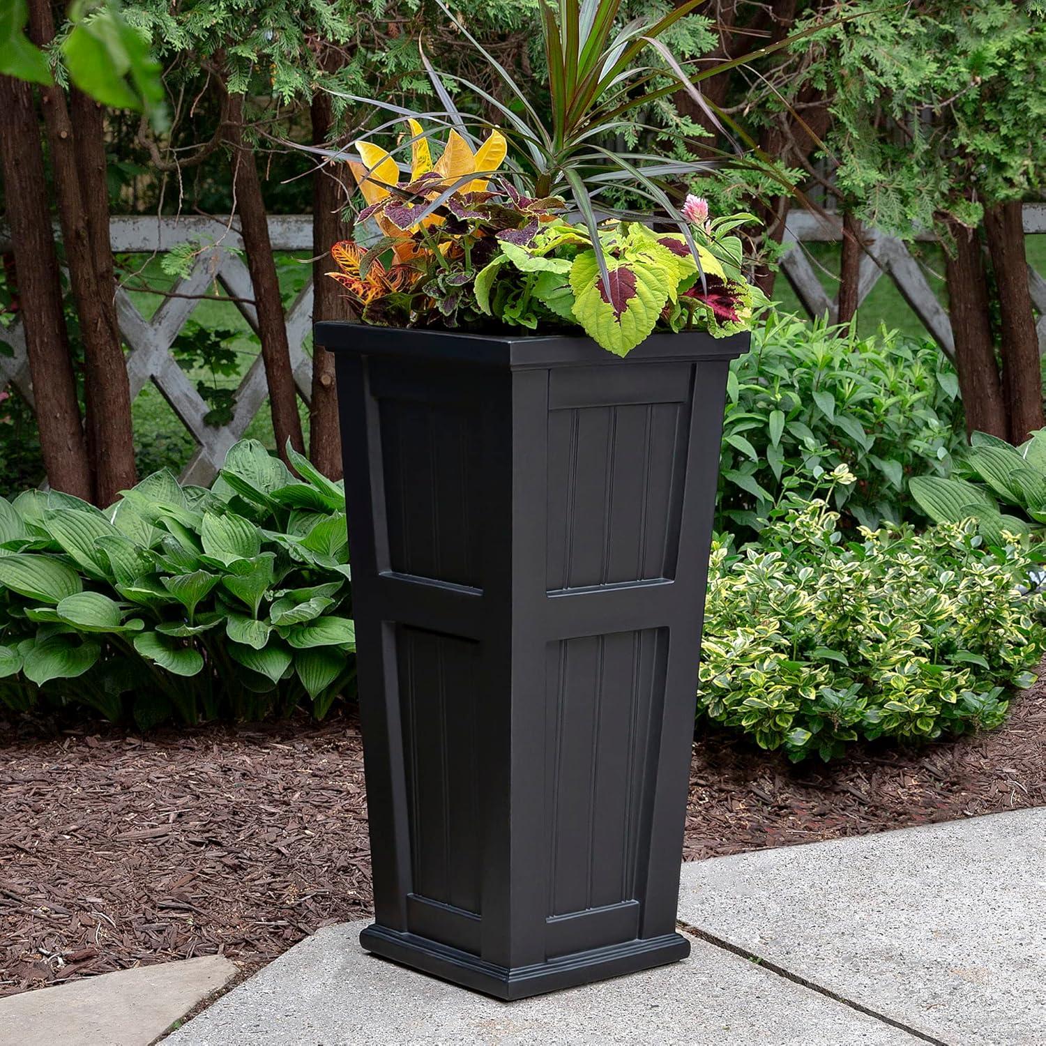 Mayne Cape Cod 15.5" x 15.5' x 32" Square Black Self-Watering Polyethylene Planter