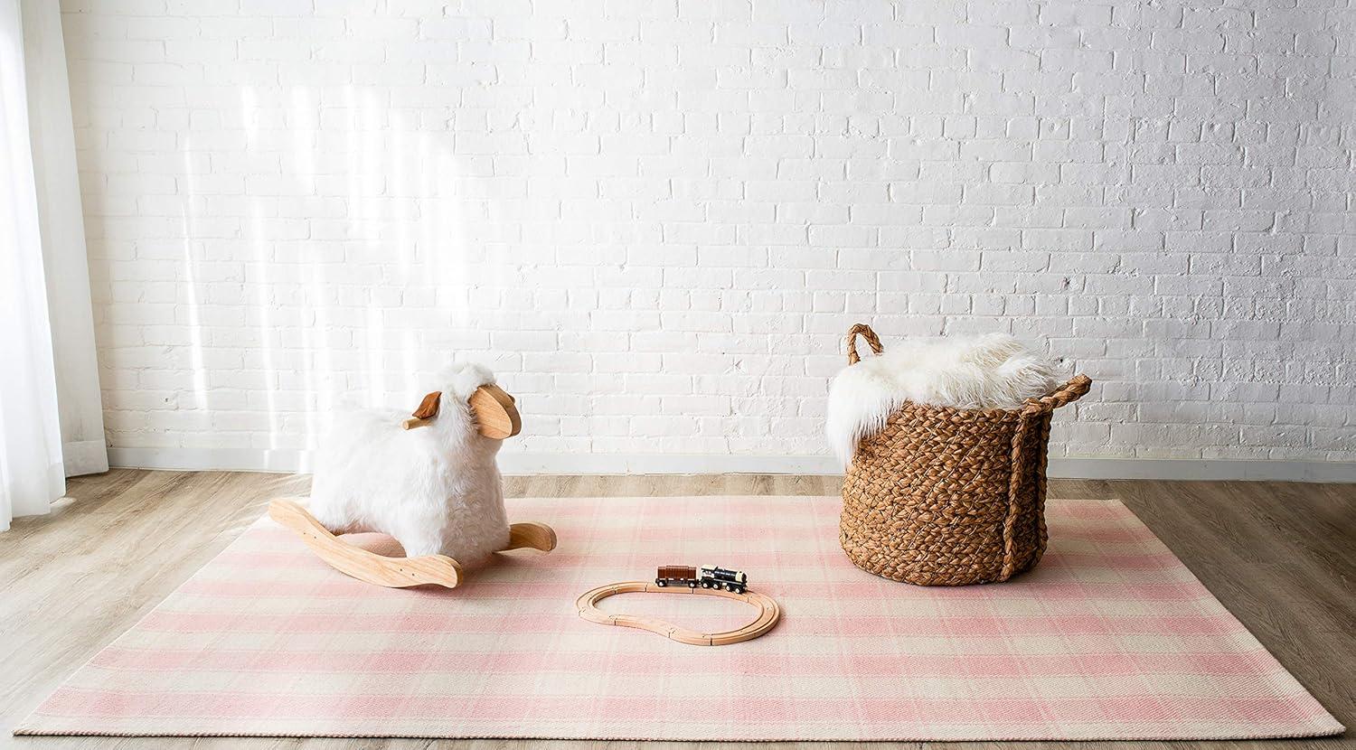 Marlborough Plaid Handmade Flatweave Wool Pink/Ivory Area Rug