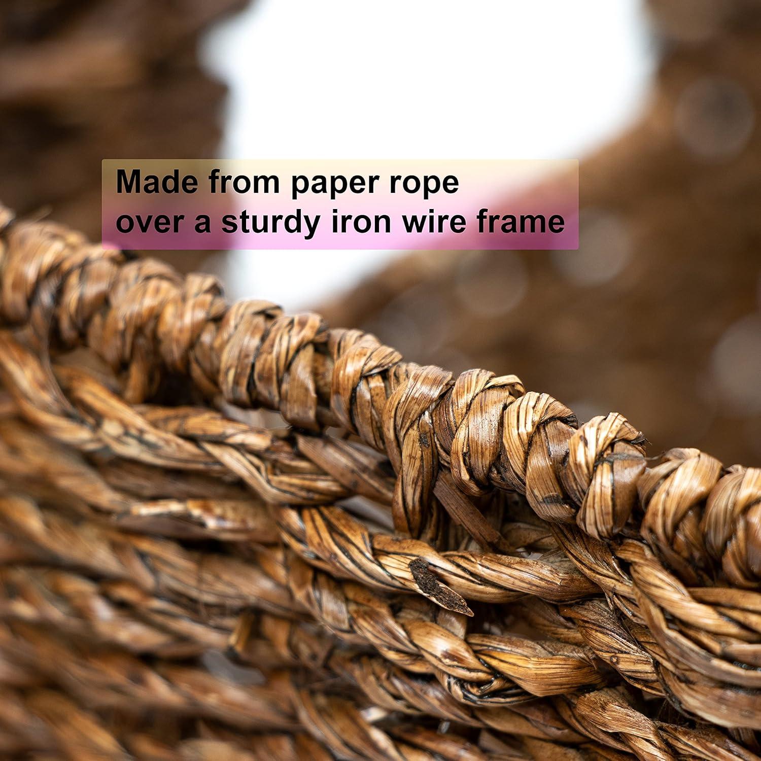 Highland Dunes 12" Foldable Woven Paper Rope Storage Basket with Iron Wire Frame (Set of 4)