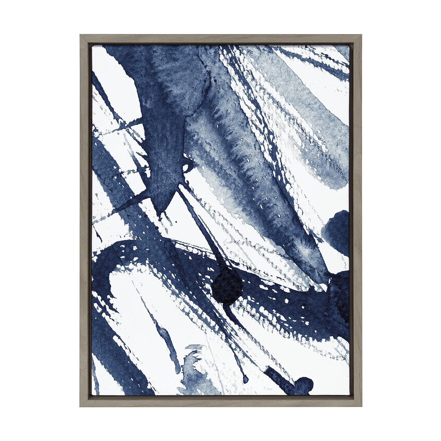 18" x 24" Sylvie Indigo Watercolor by Amy Peterson Art Studio Framed Wall Canvas Gray - Kate & Laurel All Things Decor