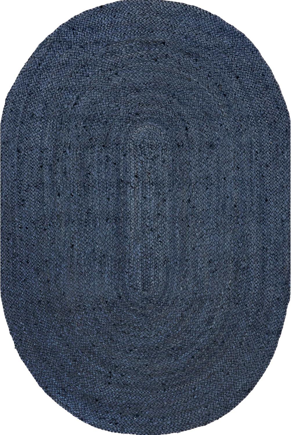 nuLOOM Rigo Hand Woven Farmhouse Jute Area Rug, 4' x 6' Oval, Navy