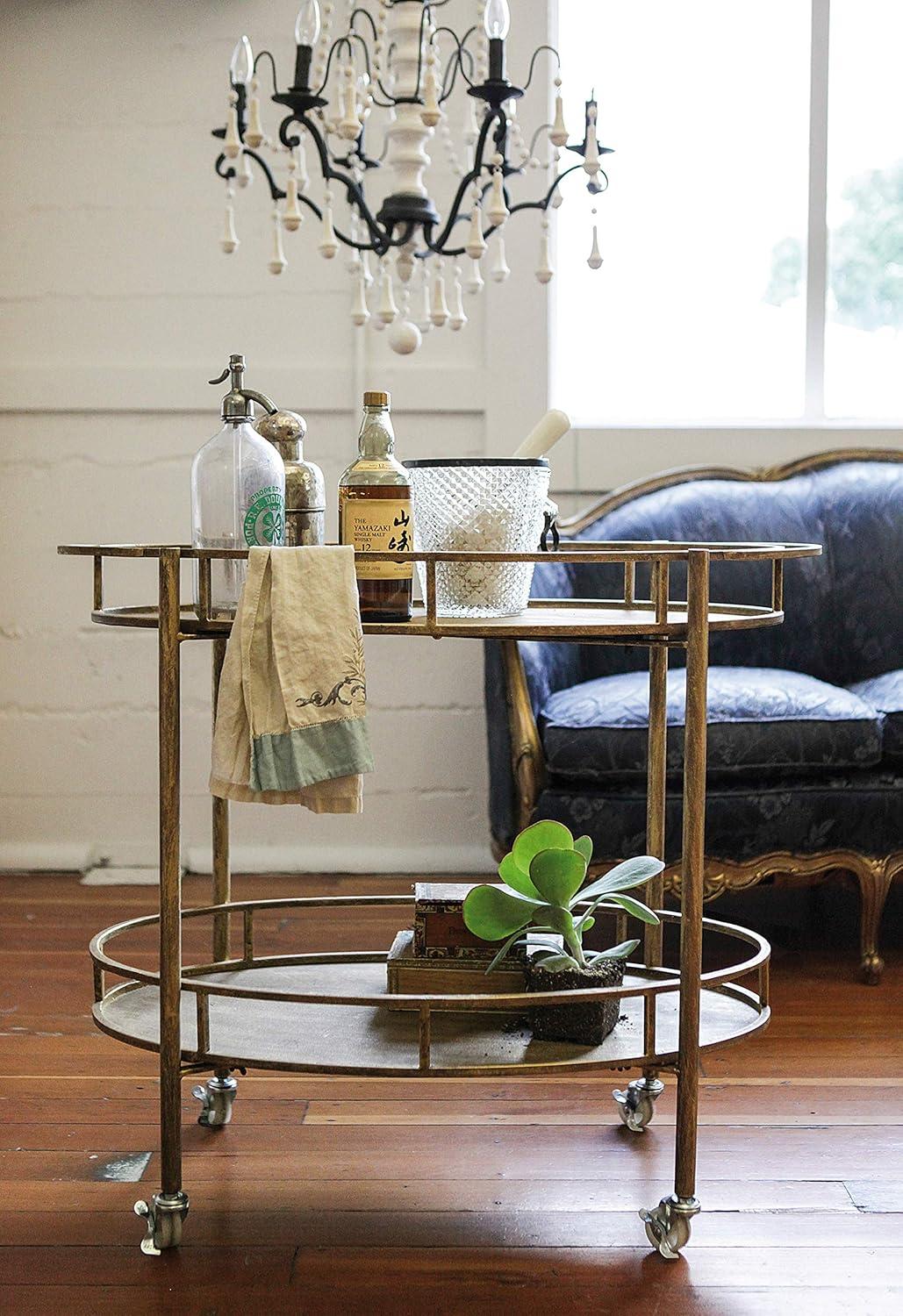 Creative Co-Op 2-Tier Metal Bar Cart with Locking Caster Wheels