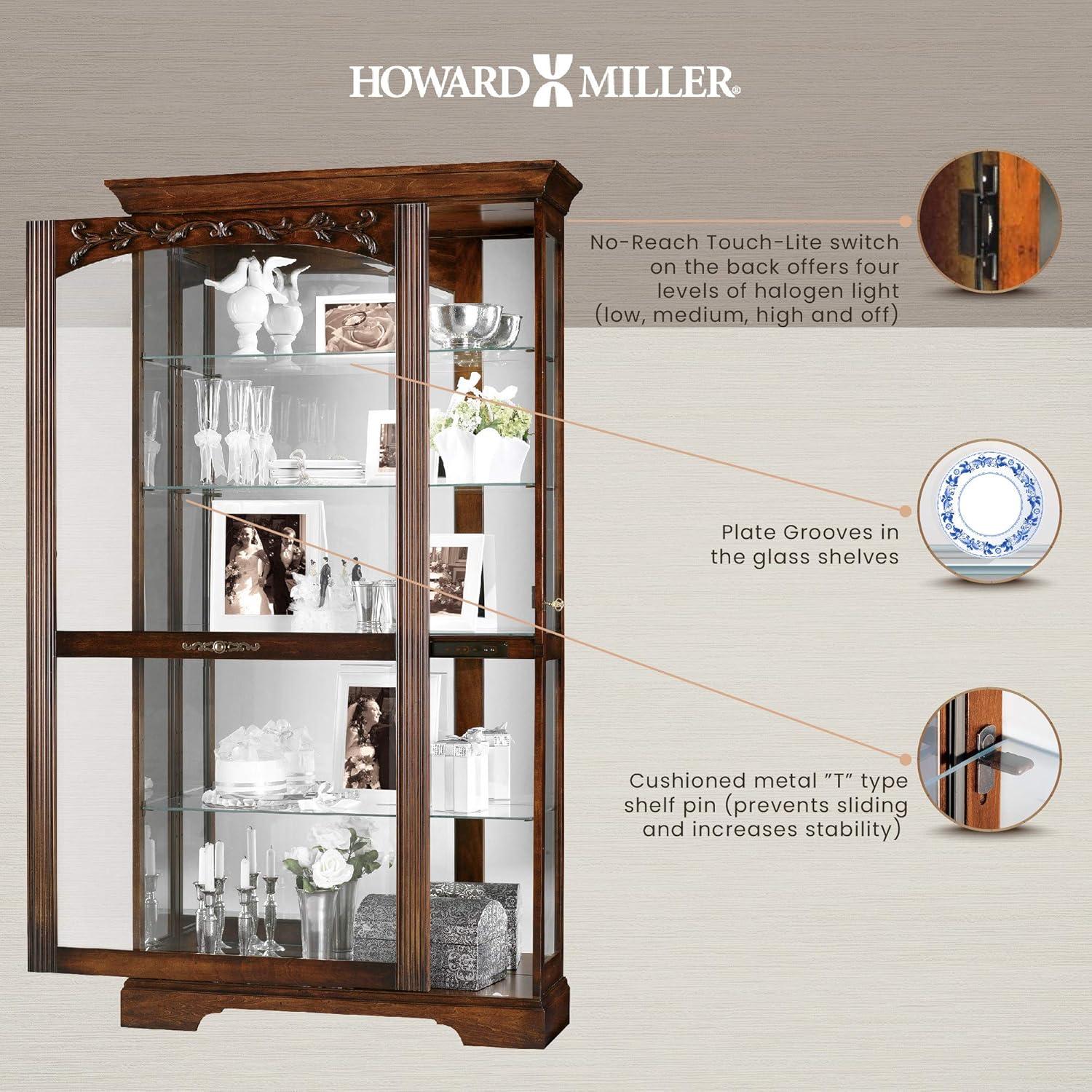 Hartland Traditional Brown Lighted Curio Cabinet with Adjustable Glass Shelves