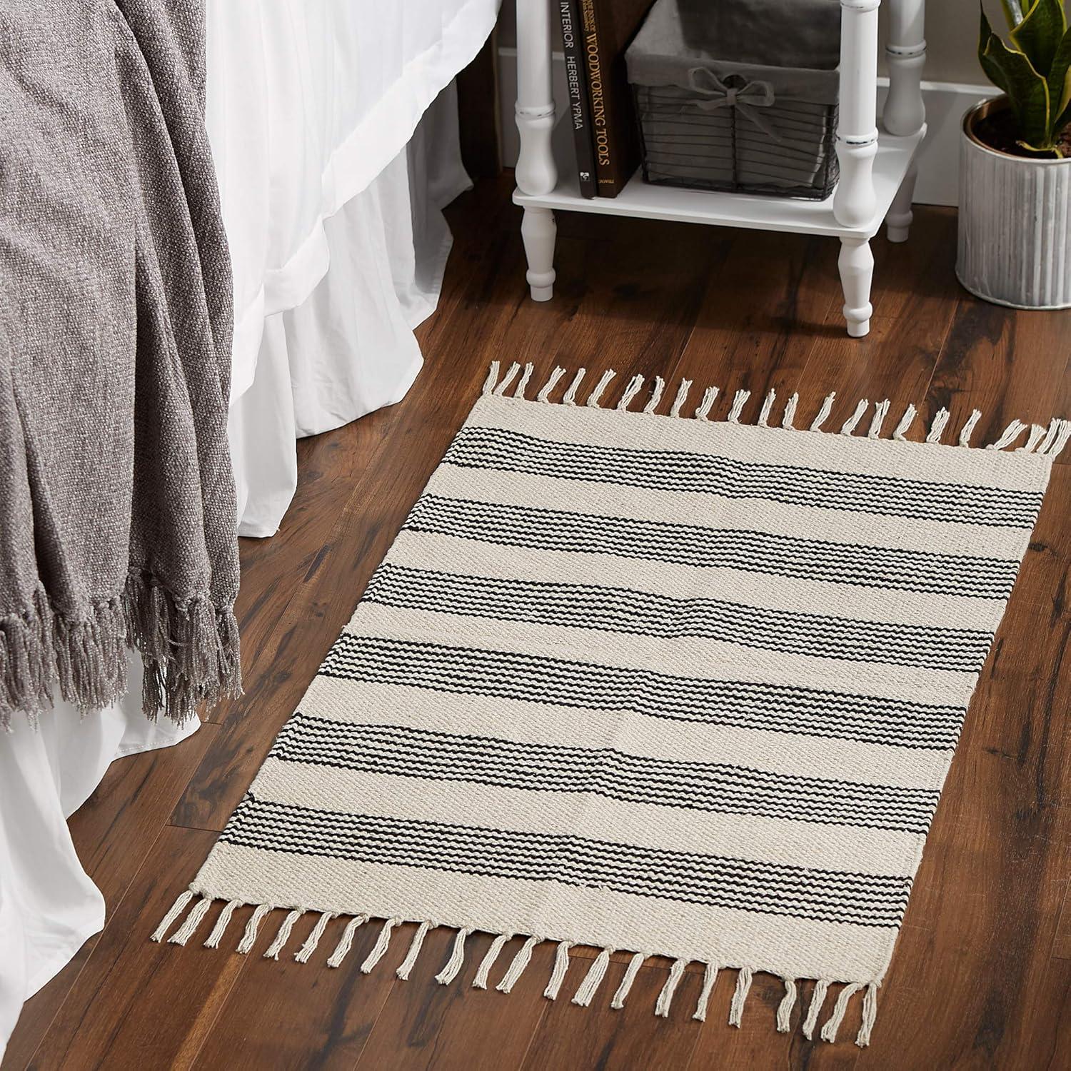 Gray Ticking Stripe Hand-Loomed Rug 2x3 Ft