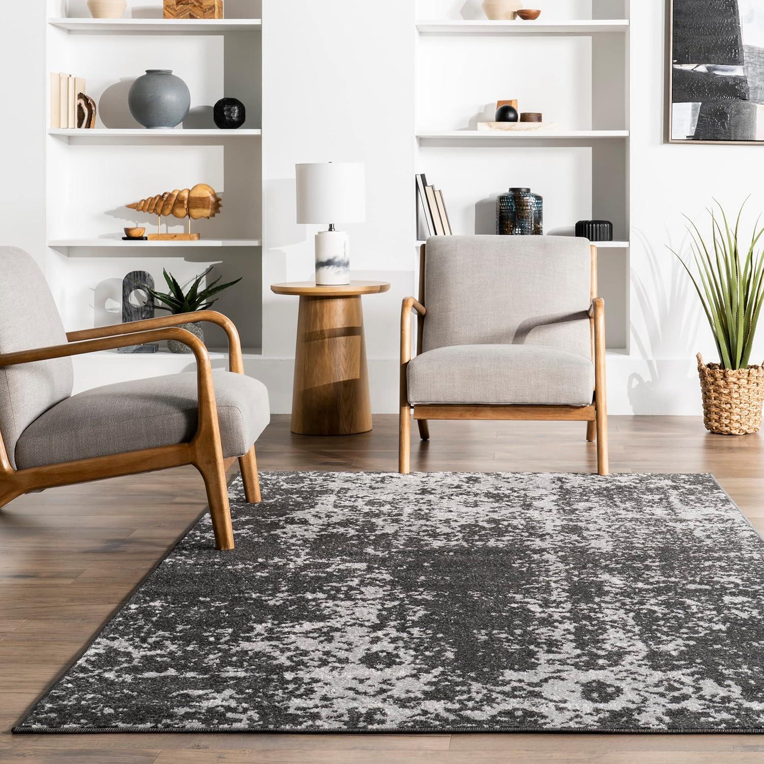 Dark Gray Abstract 4' x 6' Synthetic Area Rug