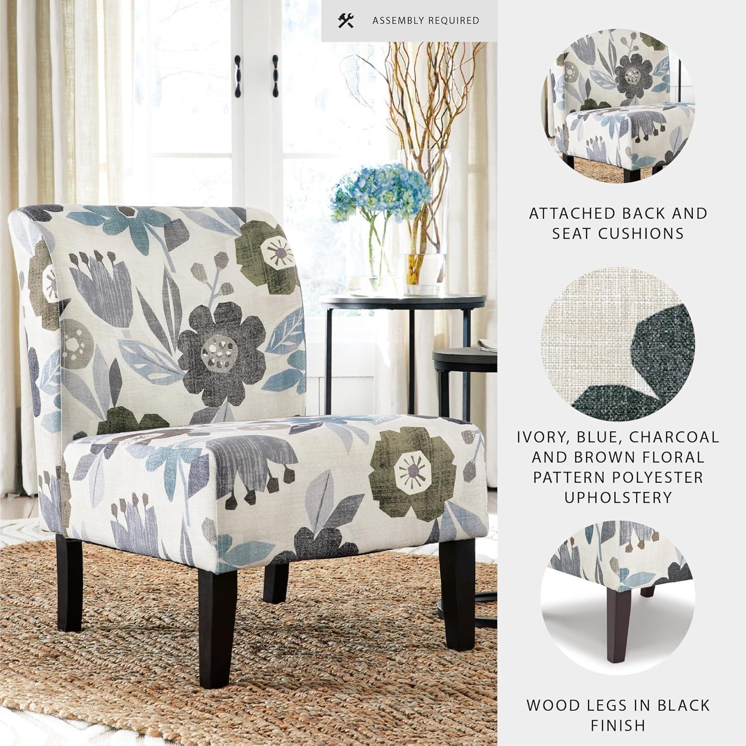 Signature Design by Ashley Triptis Accent Chair, Armless, Floral Pattern Upholstery, Ivory/Blue/Charcoal/Brown