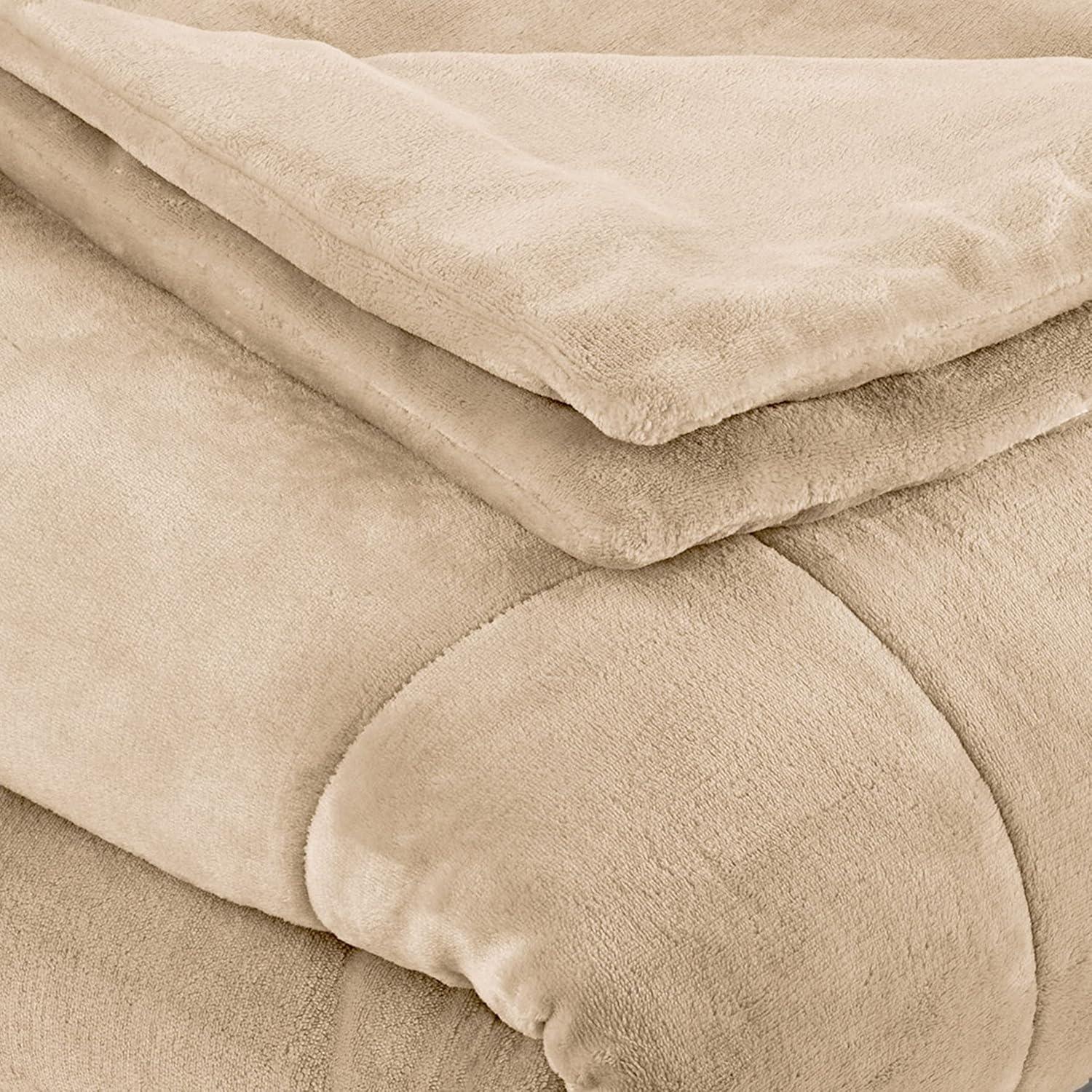 Vellux Queen Plush Lux Warm Blankets - All Season Blankets - Lightweight Quilted Blanket Full Queen Size - Ultra Soft Luxury Hotel Blanket - Box Stitched Blanket (Queen, Beige)