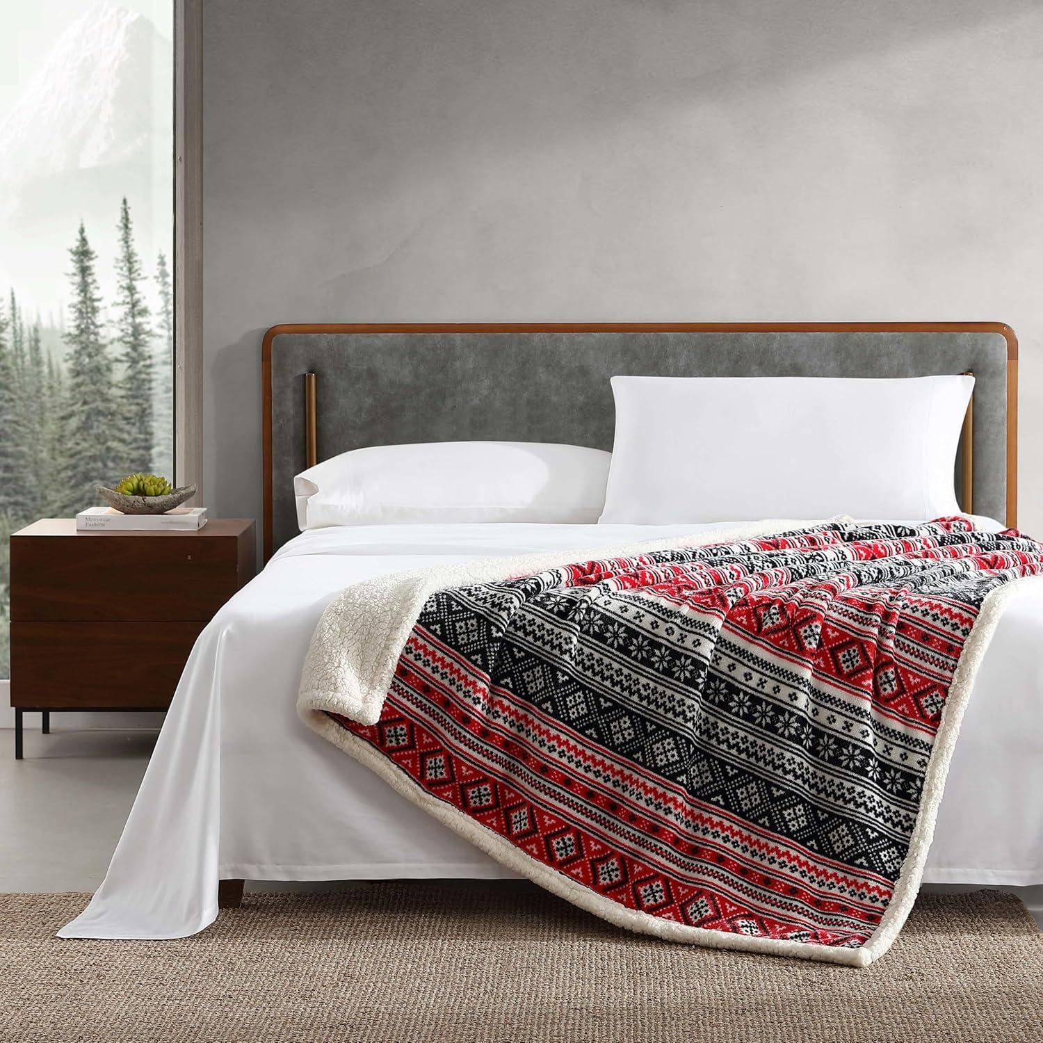 Eddie Bauer Printed Plush Fleece/Sherpa Throw Blankets