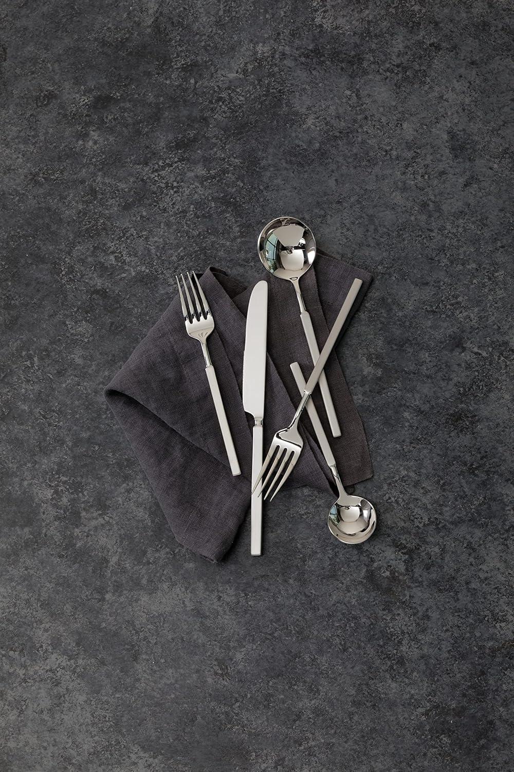 Fortessa Tableware Solutions 5pc Brushed/Mirrored Jaxson Flatware Set: 18/10 Stainless Steel, Dishwasher-Safe, Service for 1