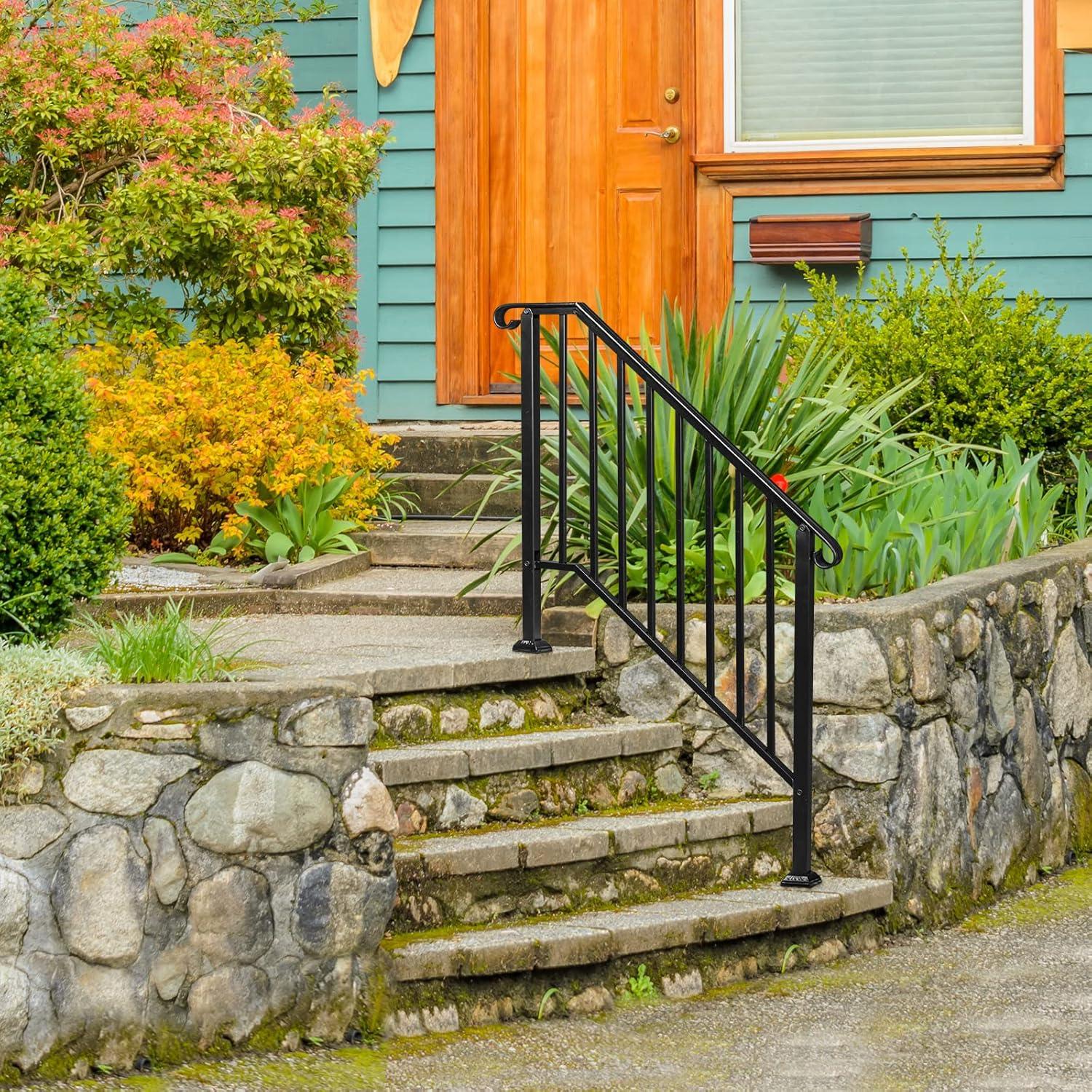 BaytoCare Handrail for Stairs 3-Step Stair Railing Steps Handrail - Black