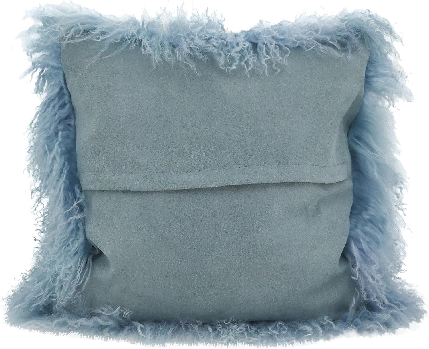 SARO  12 x 20 in. Wool Mongolian Lamb Fur Throw Pillow - Ice Blue