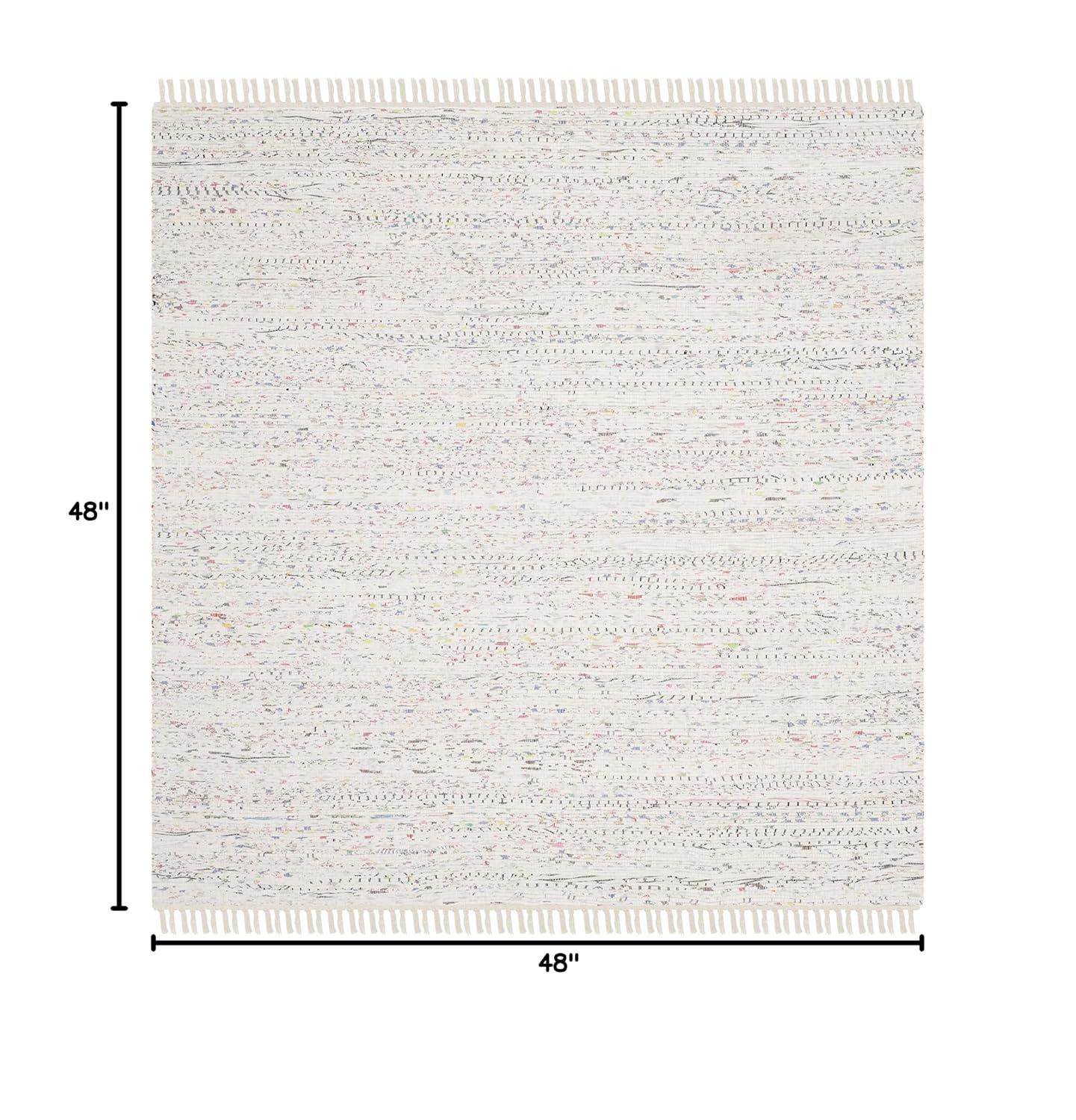 Rag Rug RAR121 Hand Woven Indoor Accent Rug - 4'x4' - Ivory/Multi - Safavieh