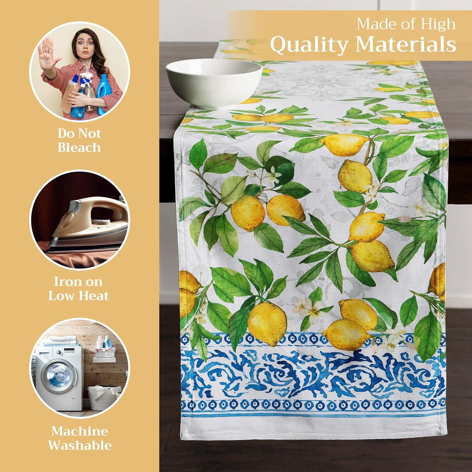 Design Imports Lemon Bliss Print Outdoor Table Runner 14X108 Inches