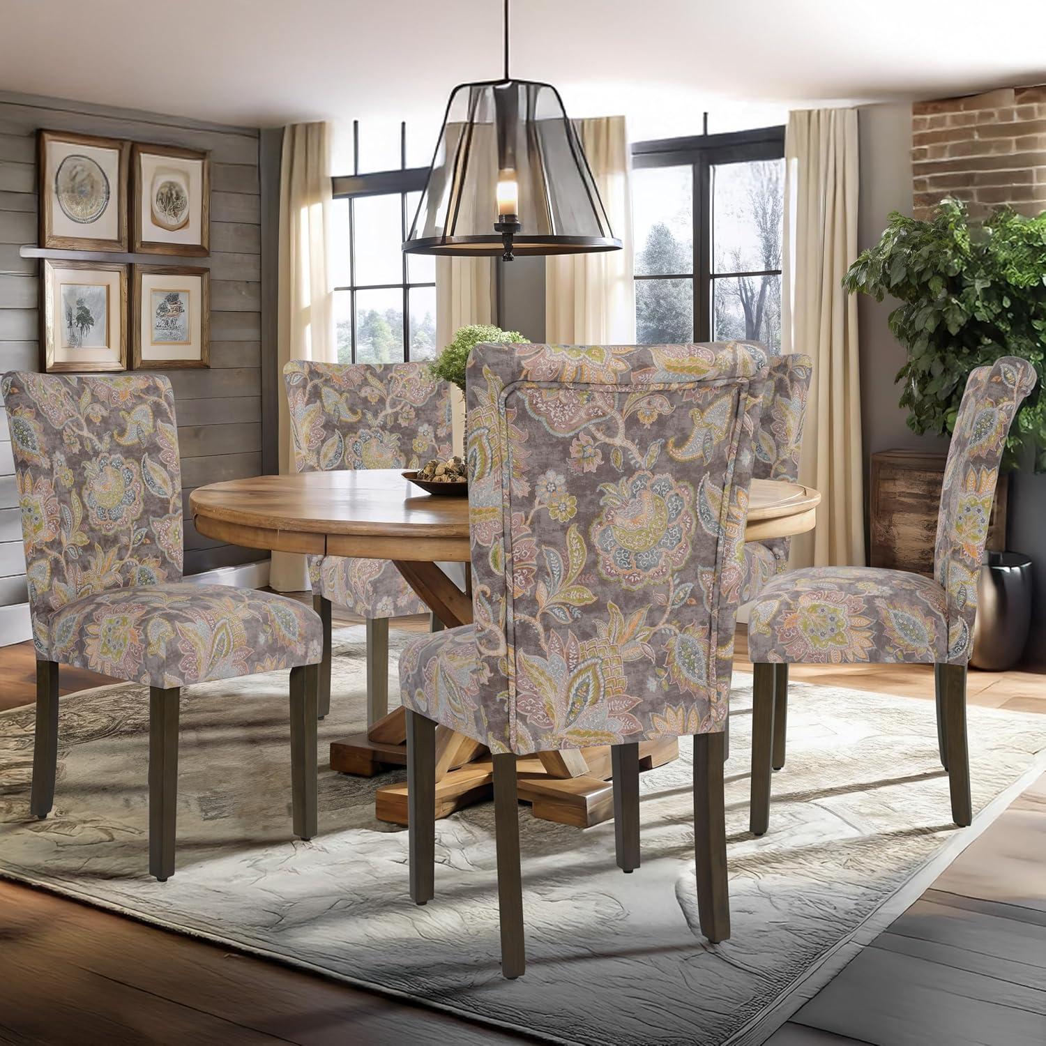 HomePop Parsons Classic Upholstered Accent Dining Chair, Set of 2, Multicolor Gray Floral