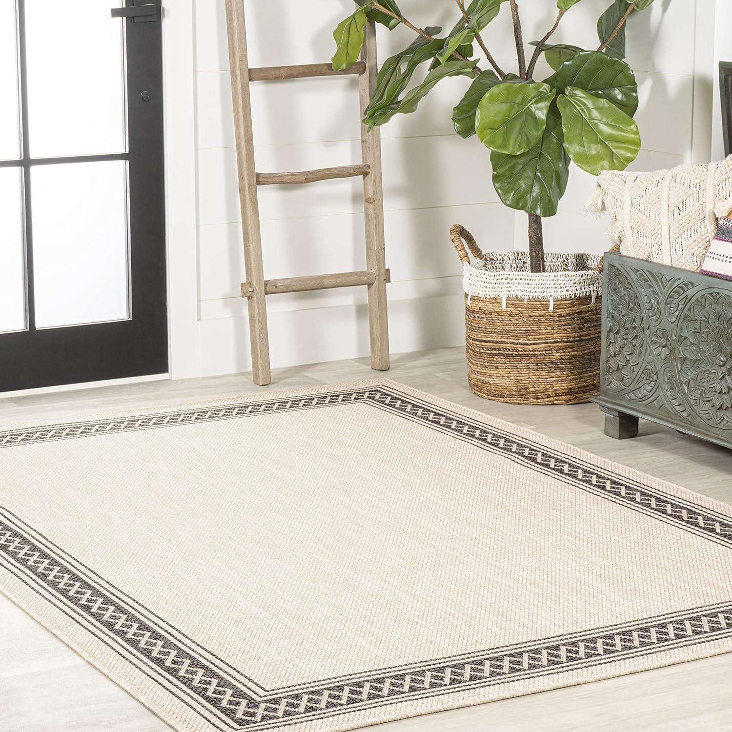 3' x 5' Lucia Classic Diamond Border Indoor/Outdoor Area Rug, Cream/Black - JONATHAN Y