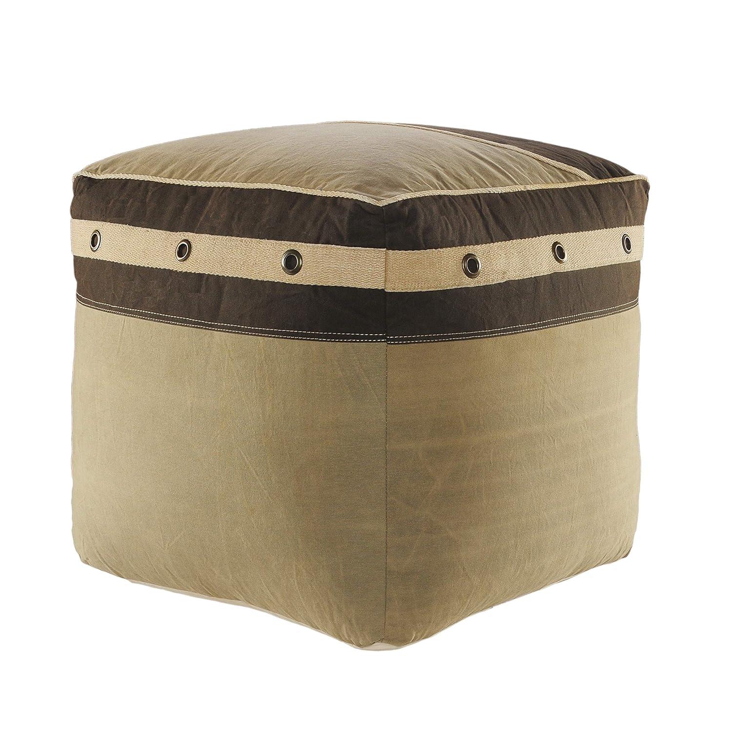 LR Home Medium Bordered Indoor Square Pouf, Gray/Brown, 20" x 20" x 20"
