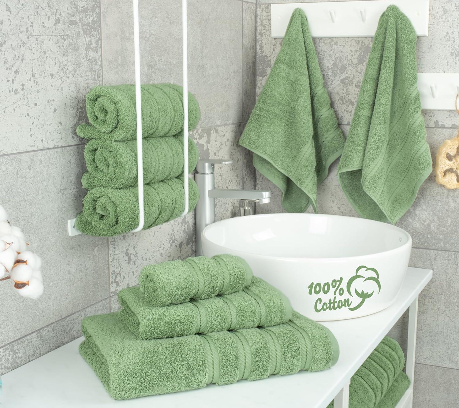 American Soft Linen 6 Piece Towel Set, 100% Cotton Bath Towels for Bathroom, Sage Green