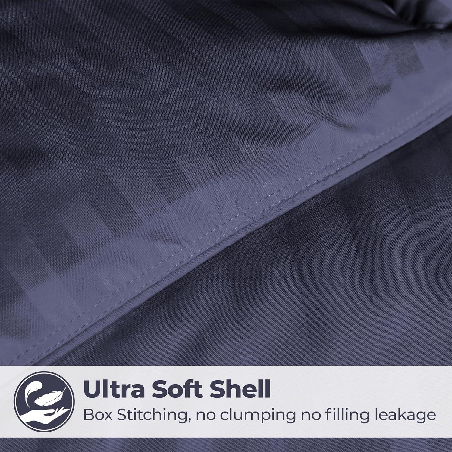 Superior Striped Reversible Box-Quilt Brushed Microfiber Medium Weight Down Alternative Comforter