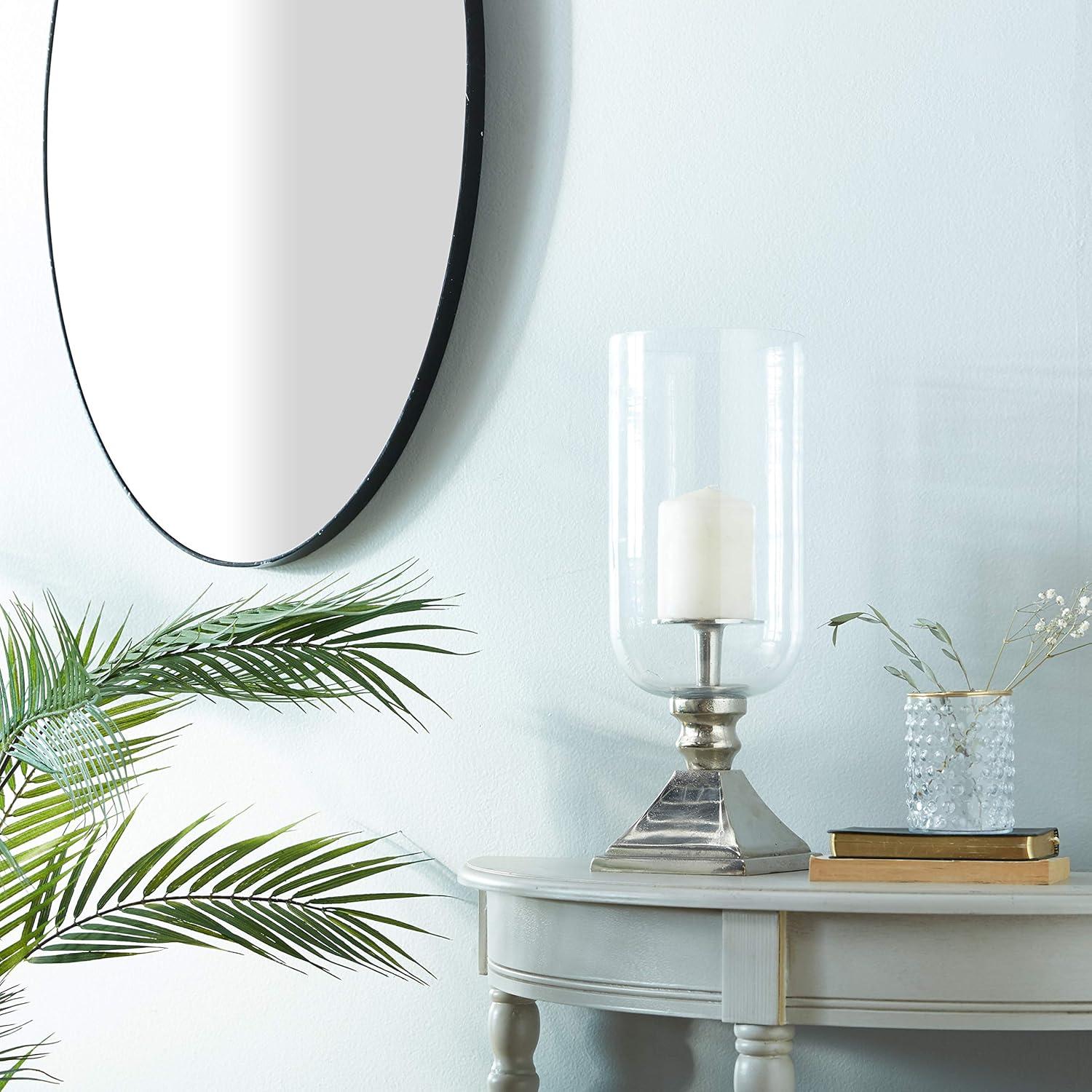 Olivia & May 17" x 6" Hurricane Aluminum/Glass Candle Holder Silver : Tabletop Centerpiece
