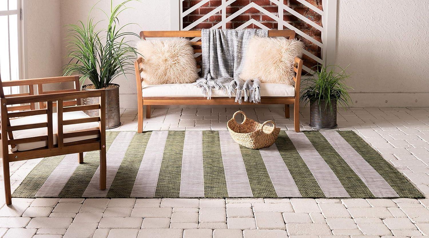 Unique Loom Outdoor Striped Distressed Stripe Striped Woven Area Rug