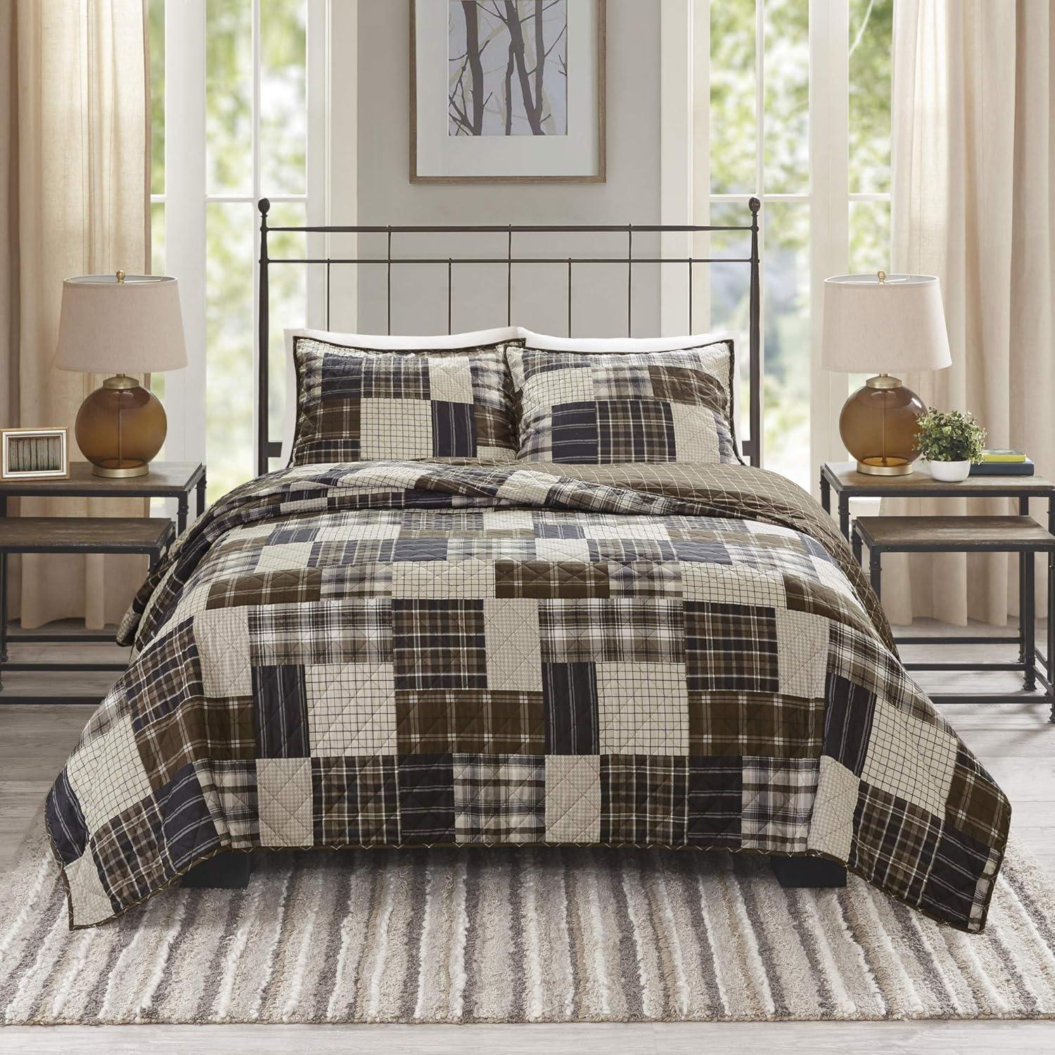 Timber Black/Brown Reversible Microfiber Full Quilt Set