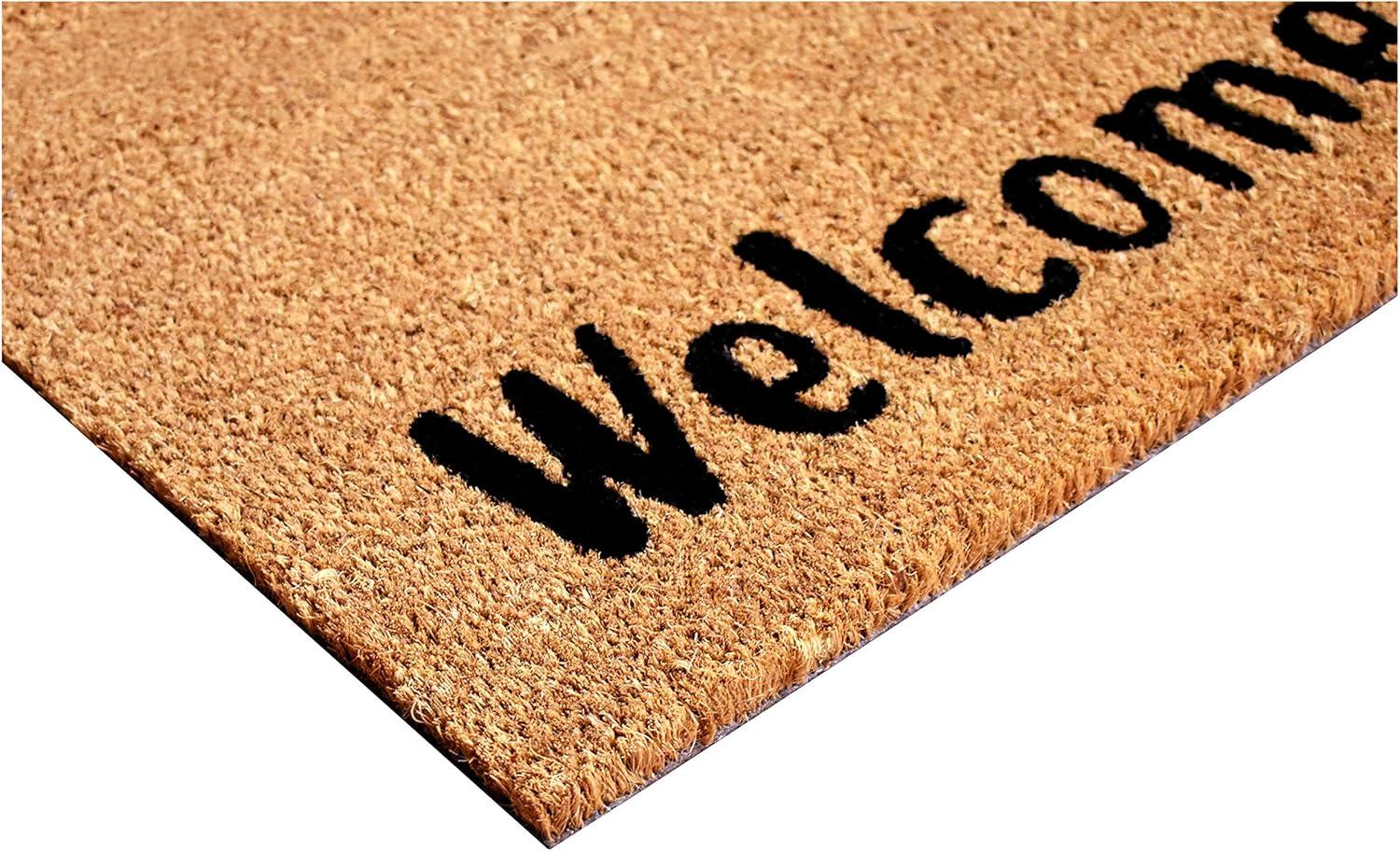 Natural Coir and Vinyl Kitty Welcome Doormat, 17" x 29"