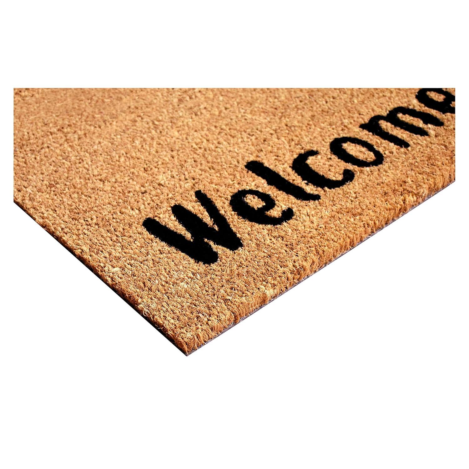 Natural Coir and Vinyl Kitty Welcome Doormat, 17" x 29"