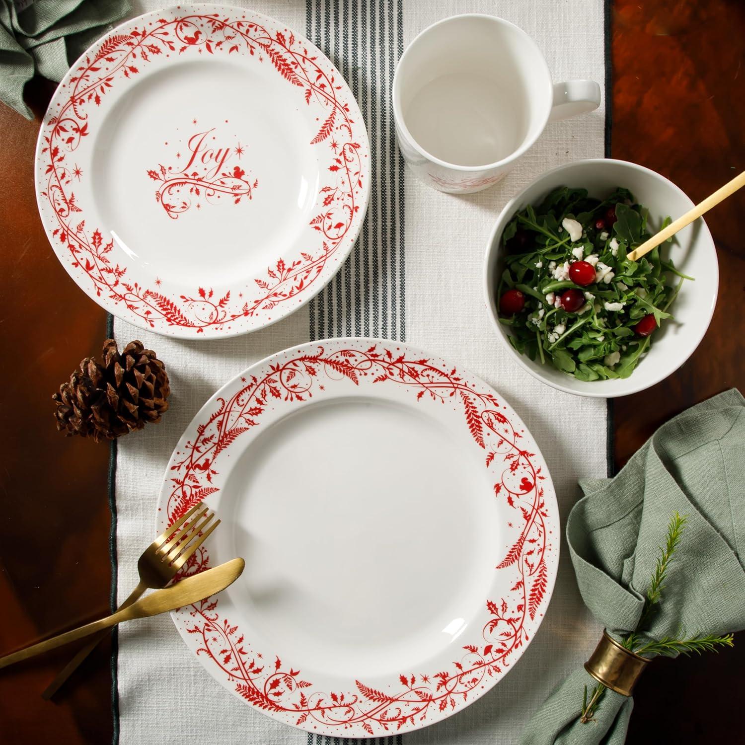 Holiday Floral Red and White 16-Piece Porcelain Dinnerware Set