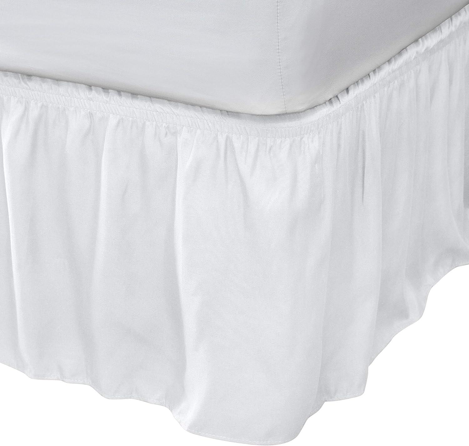 White Polyester Wrap Around Bed Ruffle for Queen/King