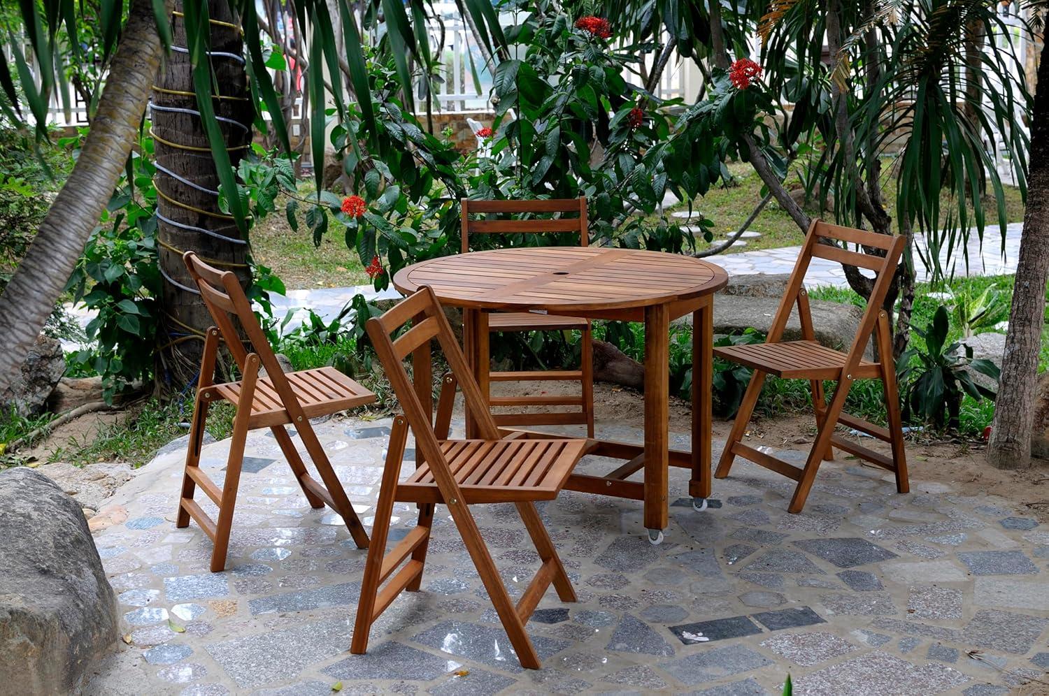 Acacia Hardwood Natural Folding Round Dining Table