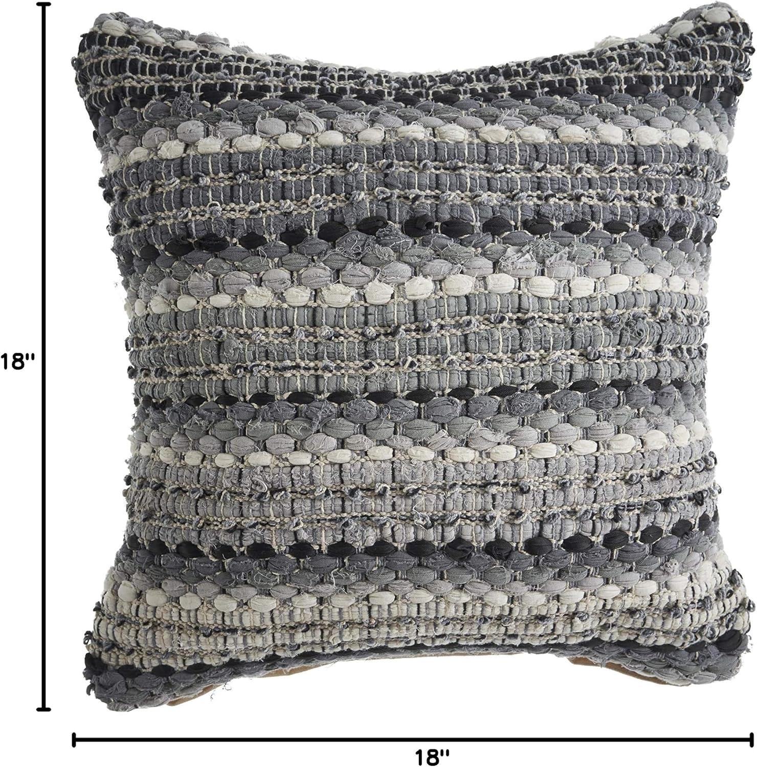 Ox Bay Neutral Loop Black White Gray 18 in. Square Decorative Cotton Indoor Throw Pillow