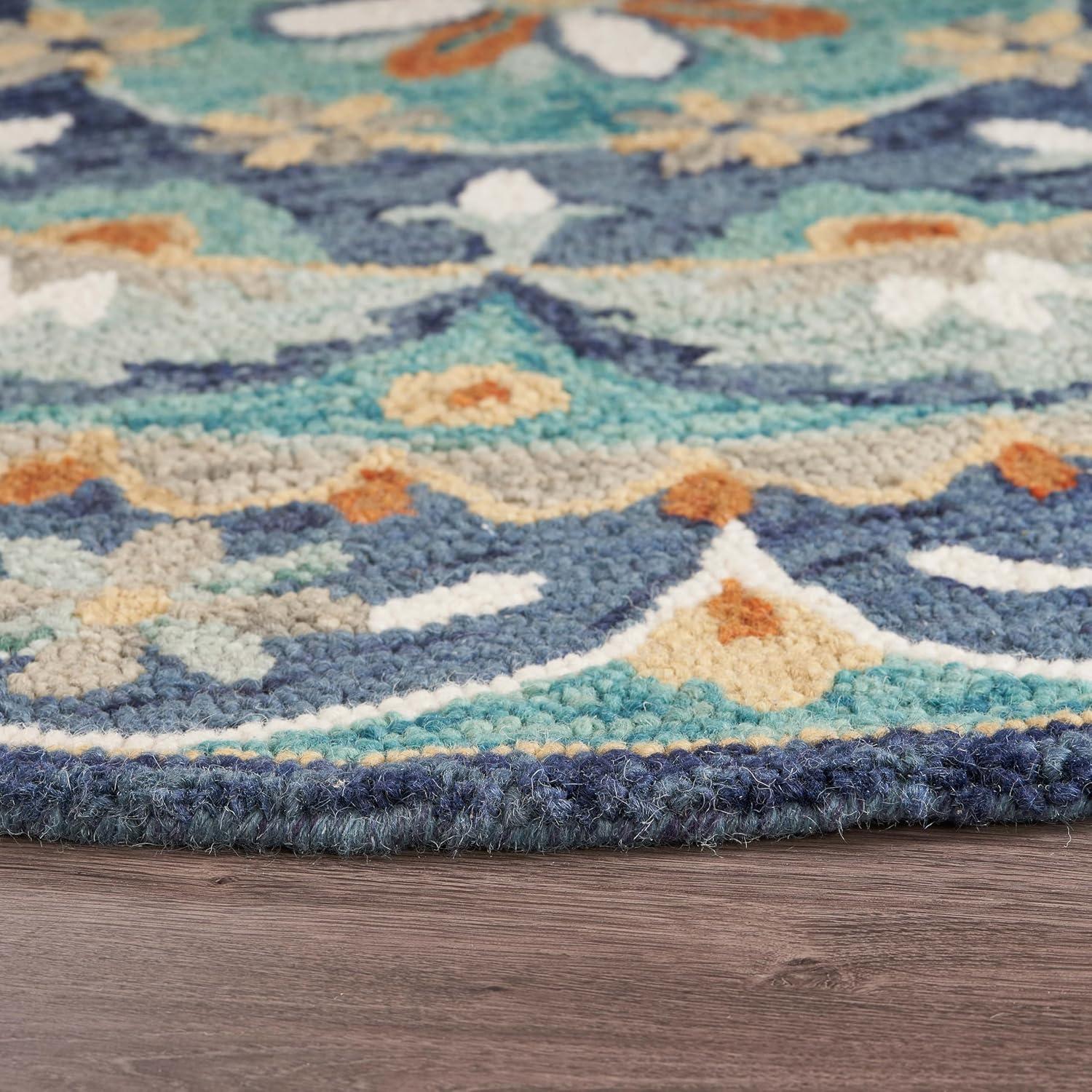 Ox Bay Elle 4' Round Teal/Blue Floral Medallion Indoor Area Rug